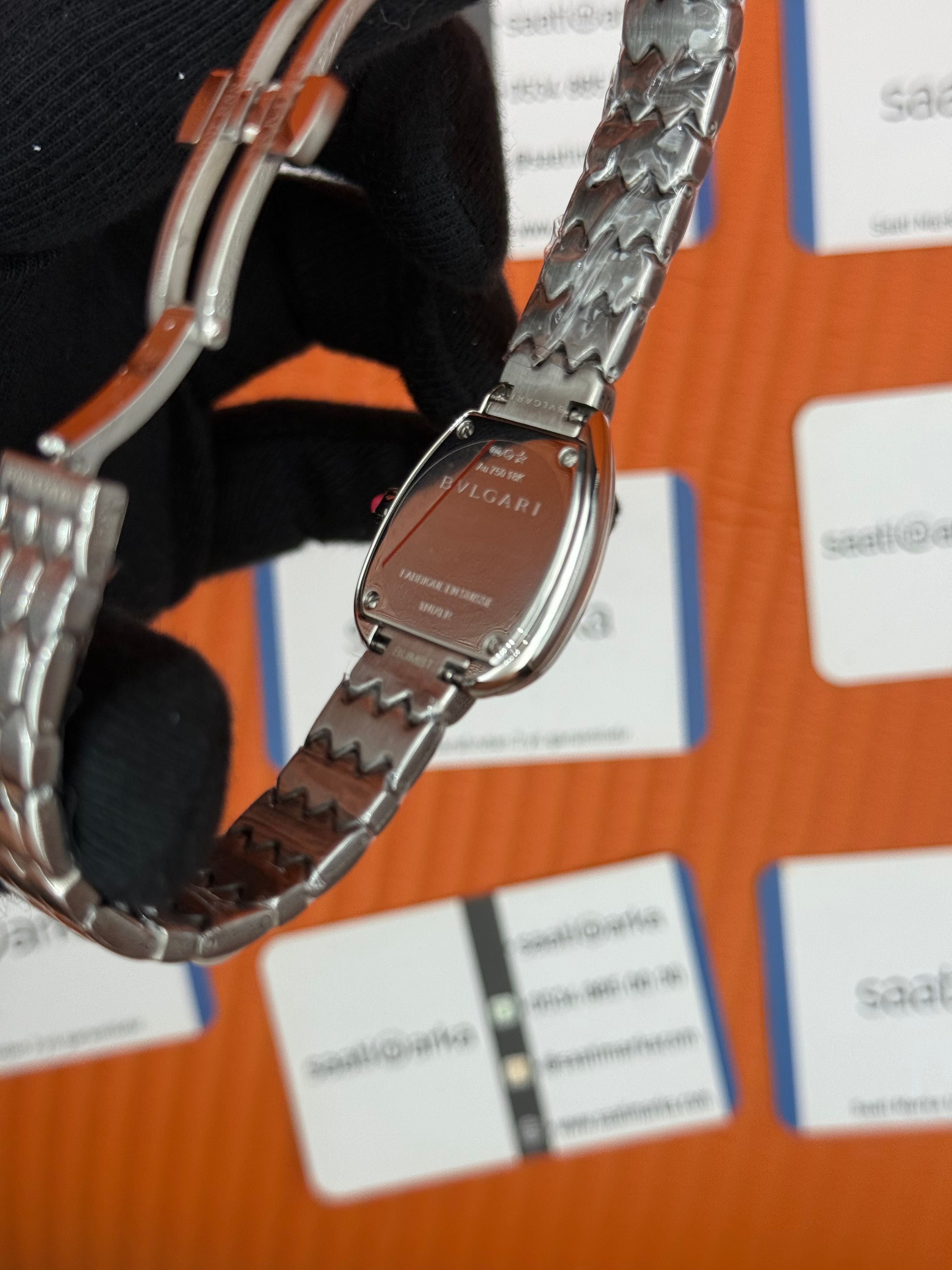 BVLGARİ serpenti seduttori taşlı bezel vişne kadran silver kasa kordon kadın kol saati