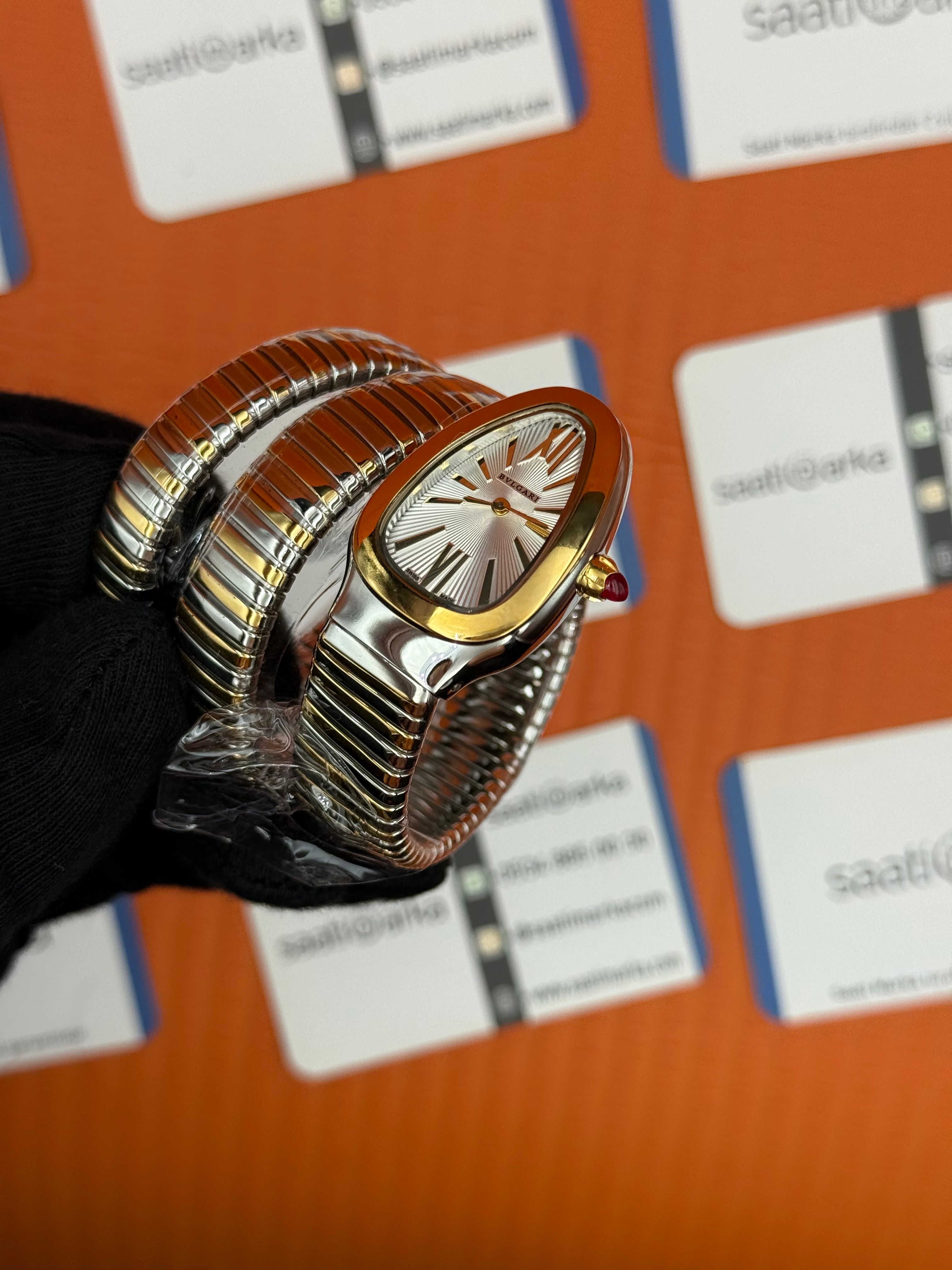 BVLGARİ serpenti çift sarma gold silver kordon beyaz kadran kadın kol saati