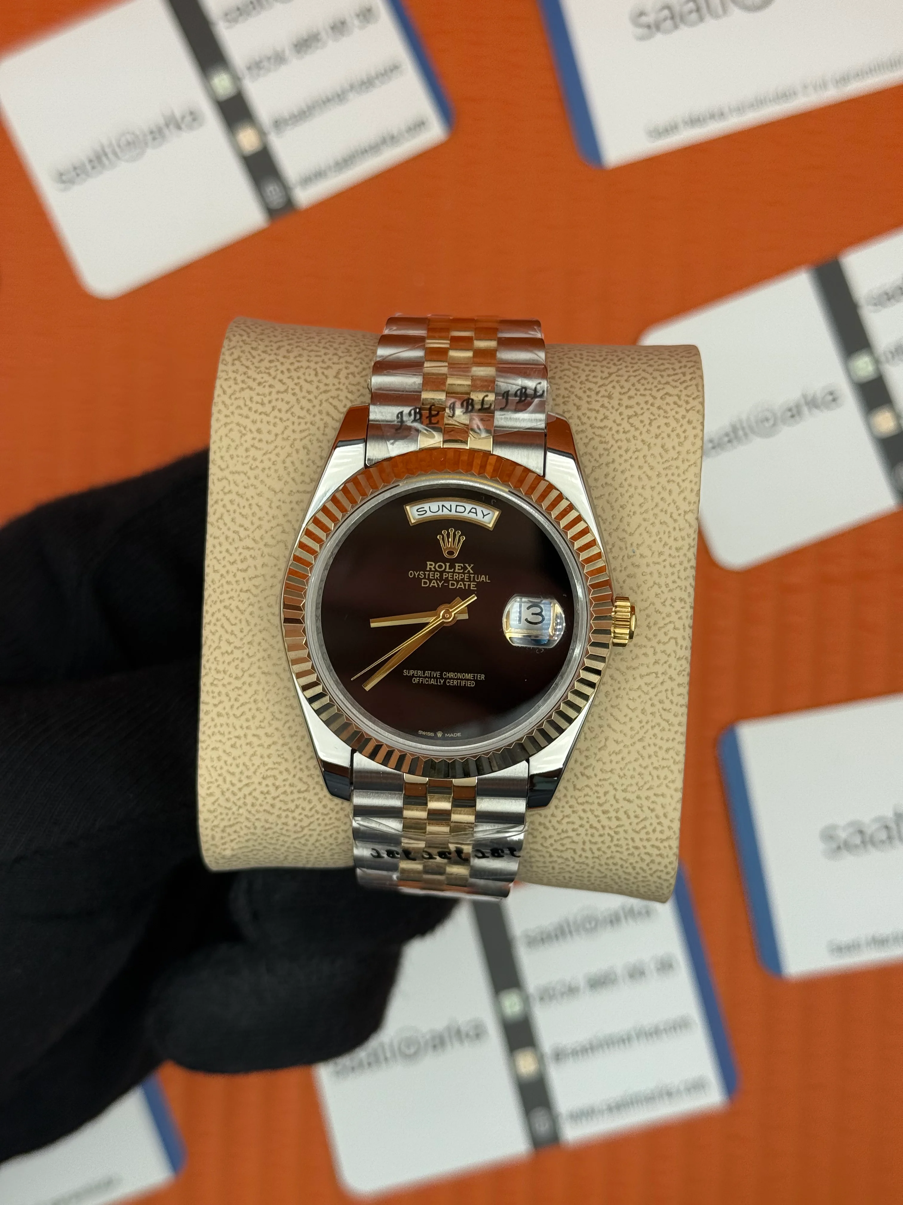ROLEX Day Date siyah kadran jubile gold silver kordon