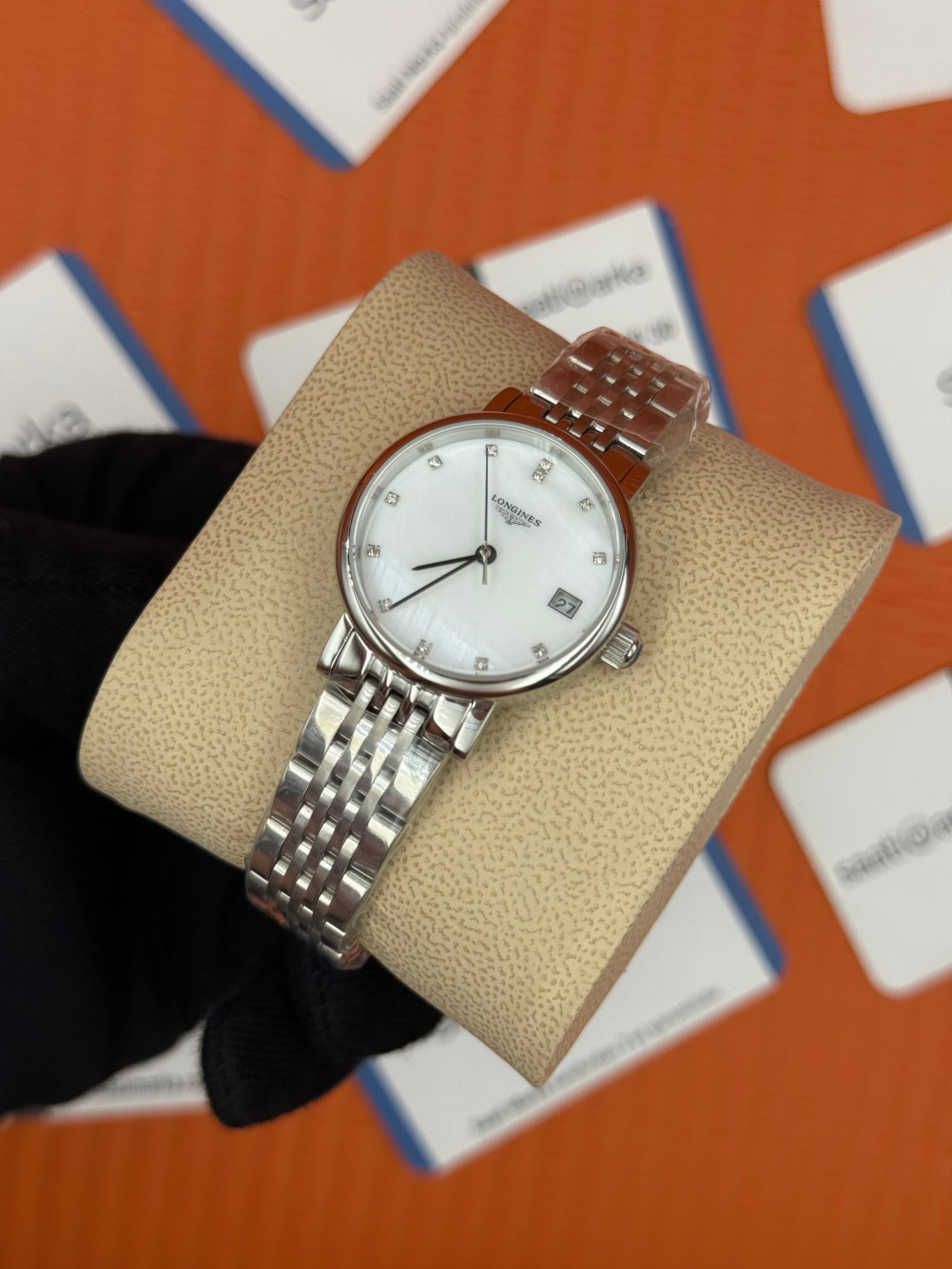 LONGINES L480094876 beyaz baget taşlı kadran silver kasa kordon