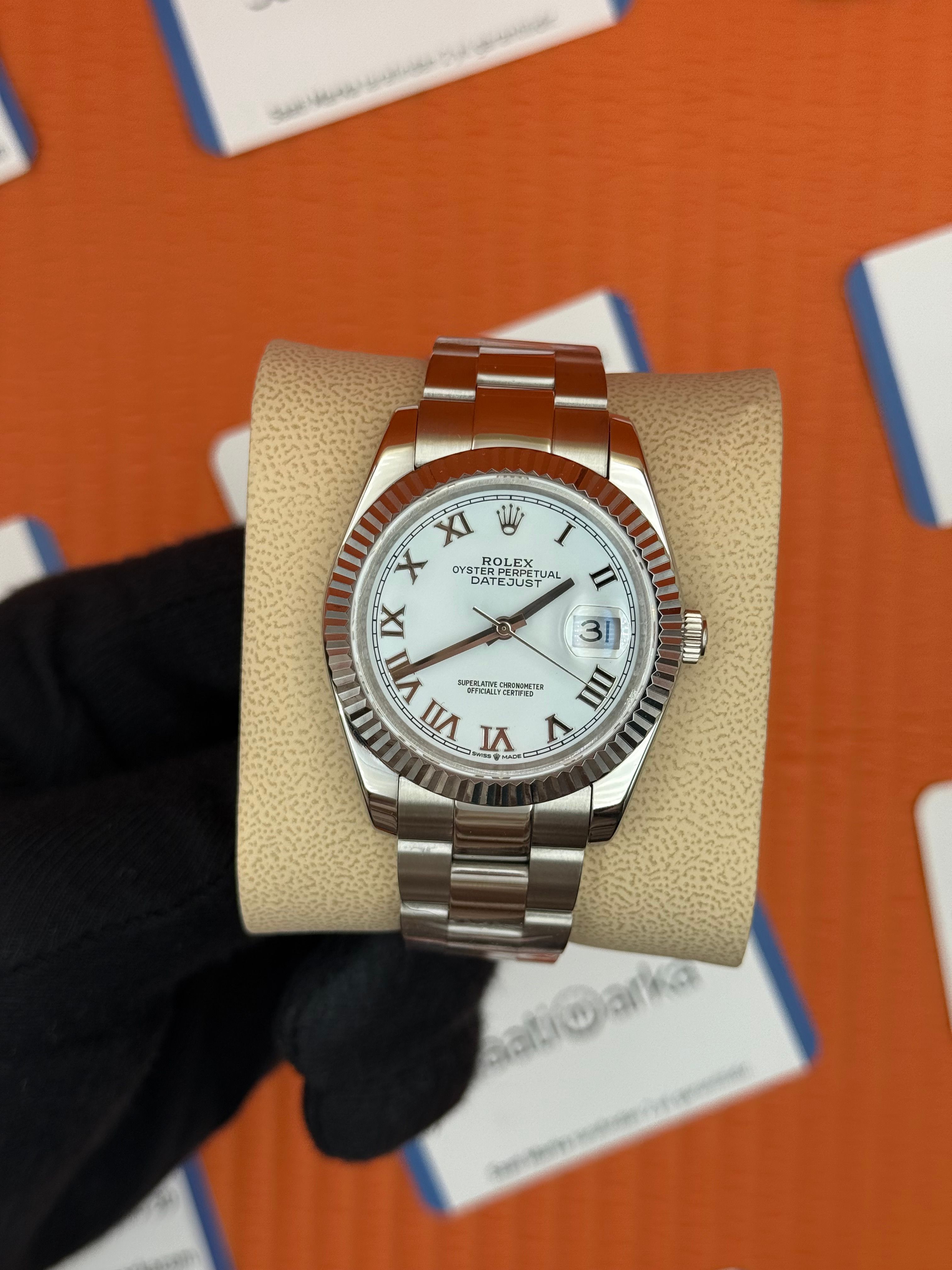 ROLEX Datejust roma rakamlı white dial silver oyster kordon