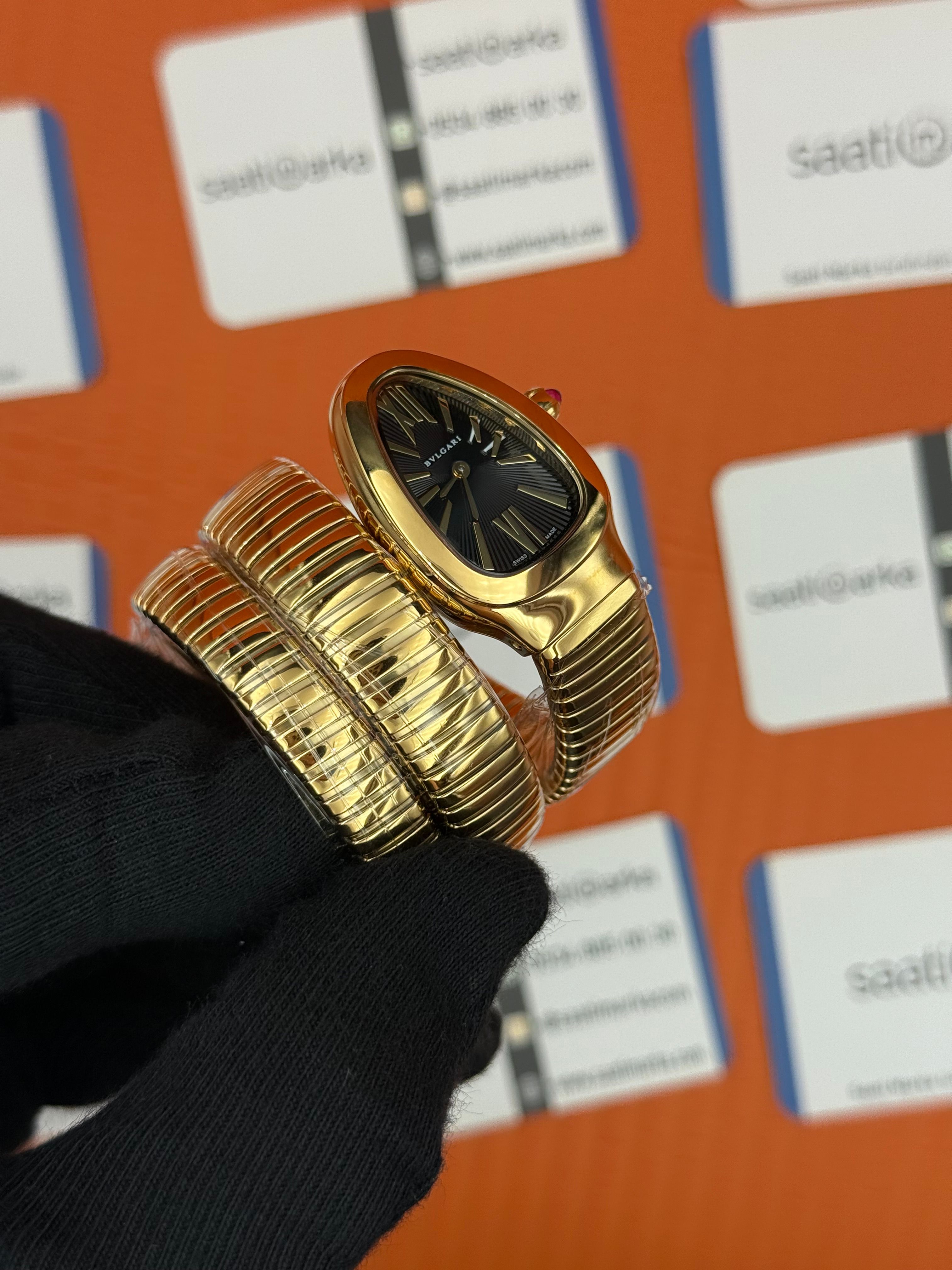 BVLGARİ serpenti çift sarma gold kordon siyah kadran kadın kol saati