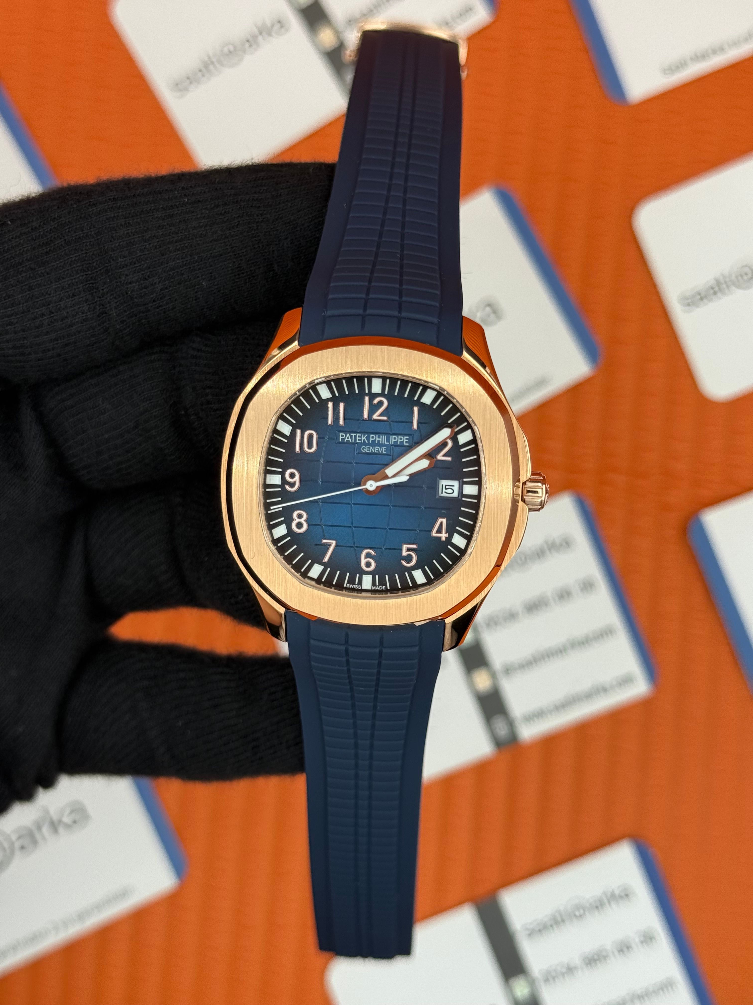 PATEK PHILIPPE AQUANAUT MAVİ KAUÇUK KORDON ROSE KASA MAVİ KADRAN 