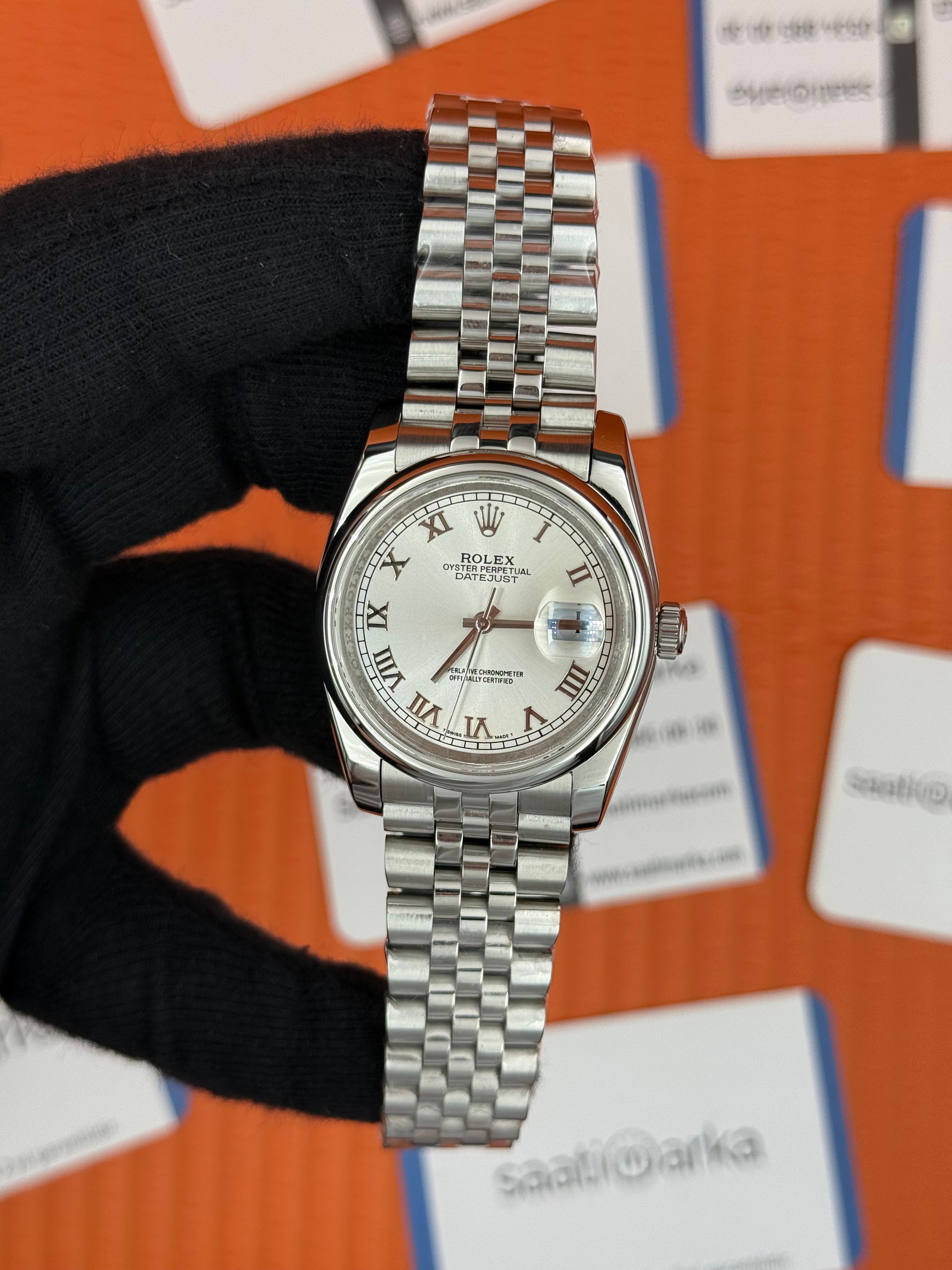 ROLEX datejust 36mm beyaz roma rakamlı kadran silver jubilee kordon