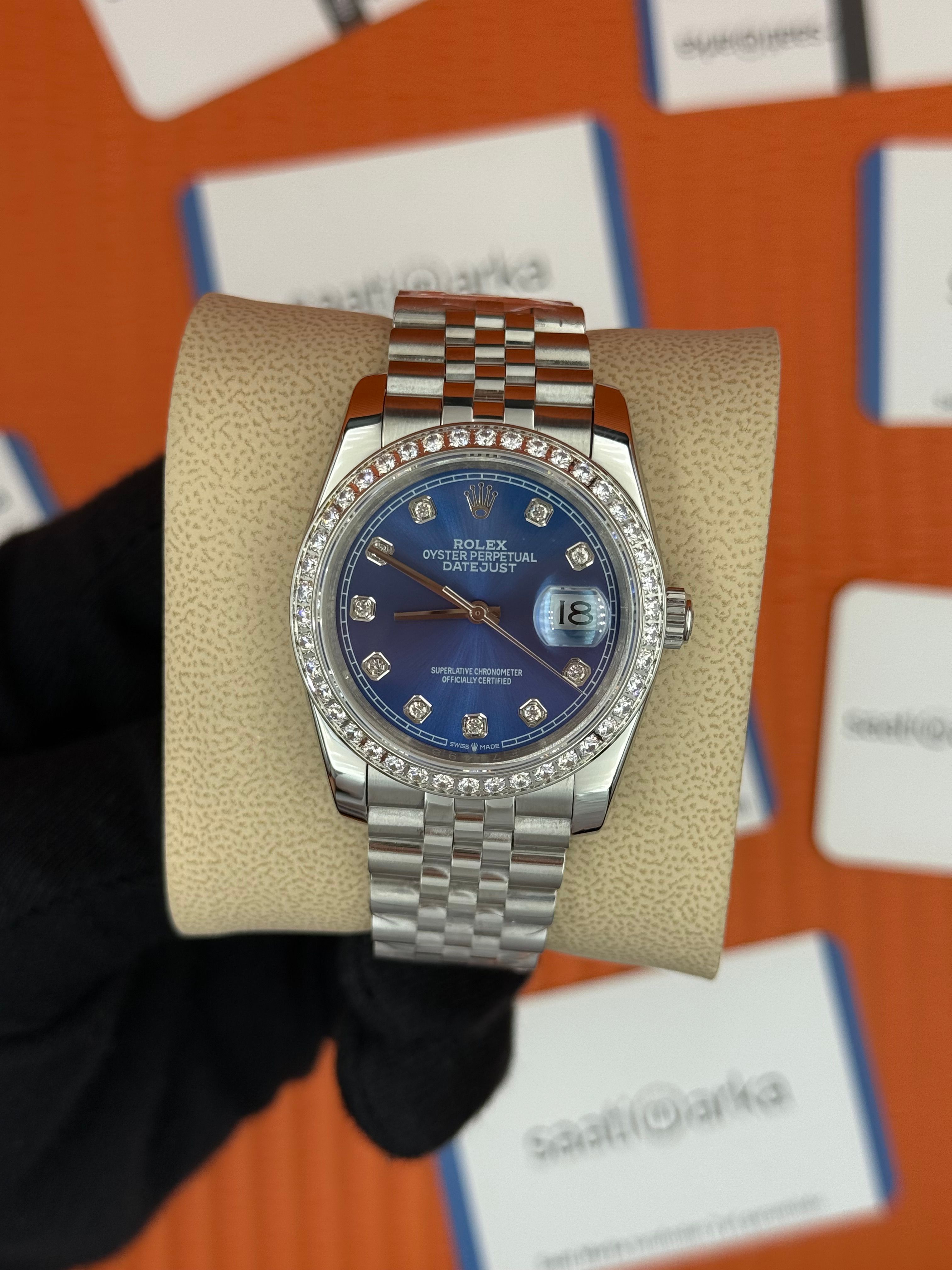 ROLEX datejust 36mm mavi baget taşlı kadran jubilee kordon