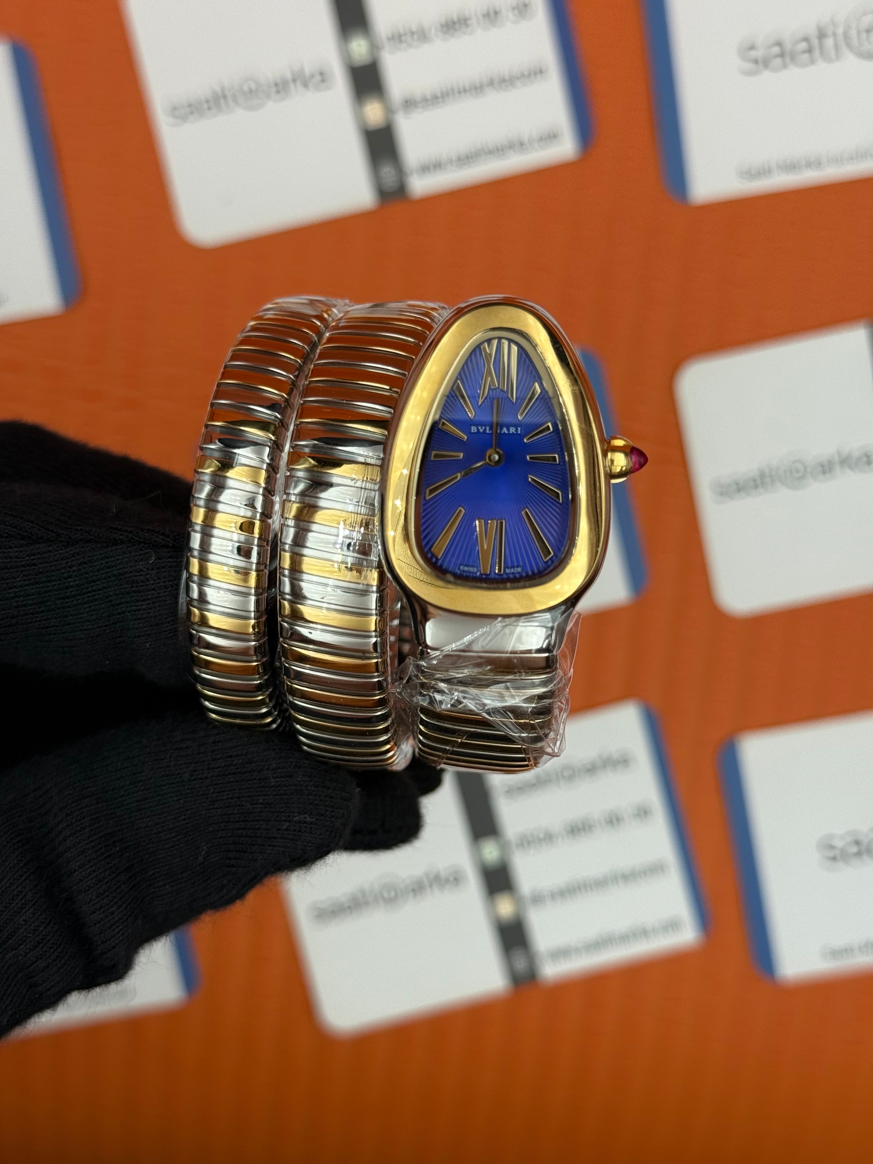 BVLGARİ serpenti çift sarma gold silver kordon mavi kadran kadın kol saati
