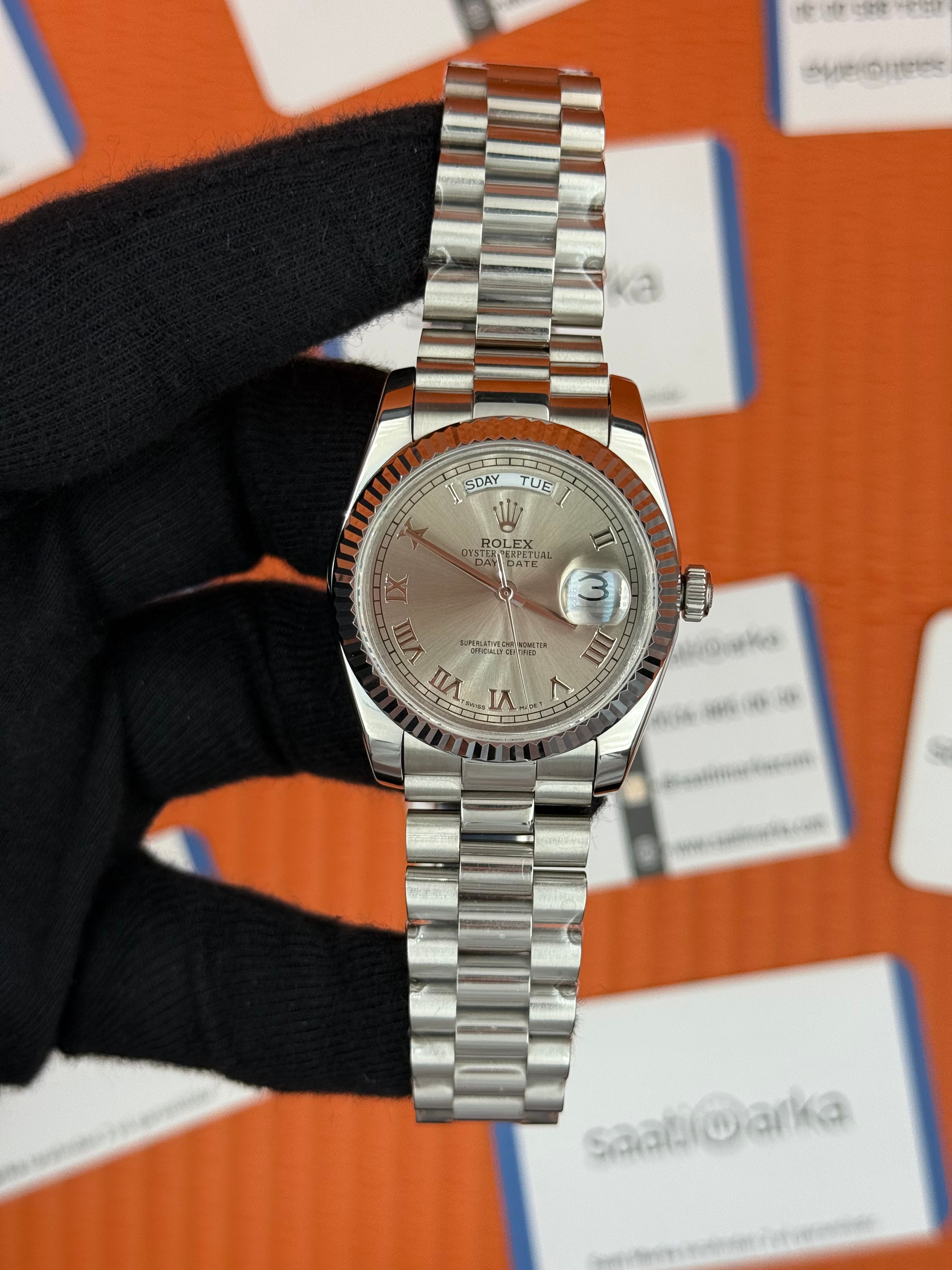 ROLEX day date 36mm gri kadran silver president kordon