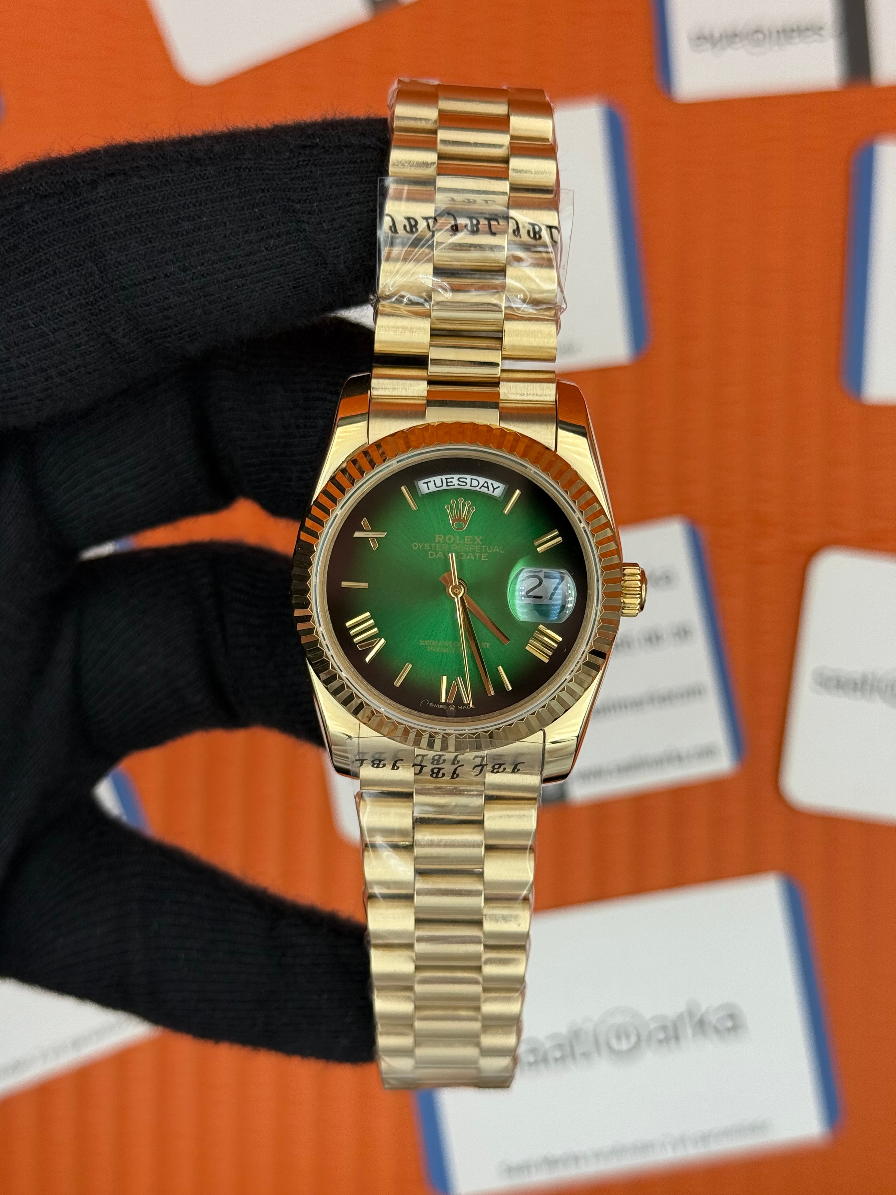 ROELX day date 36mm yeşil siyah kadran president kordon