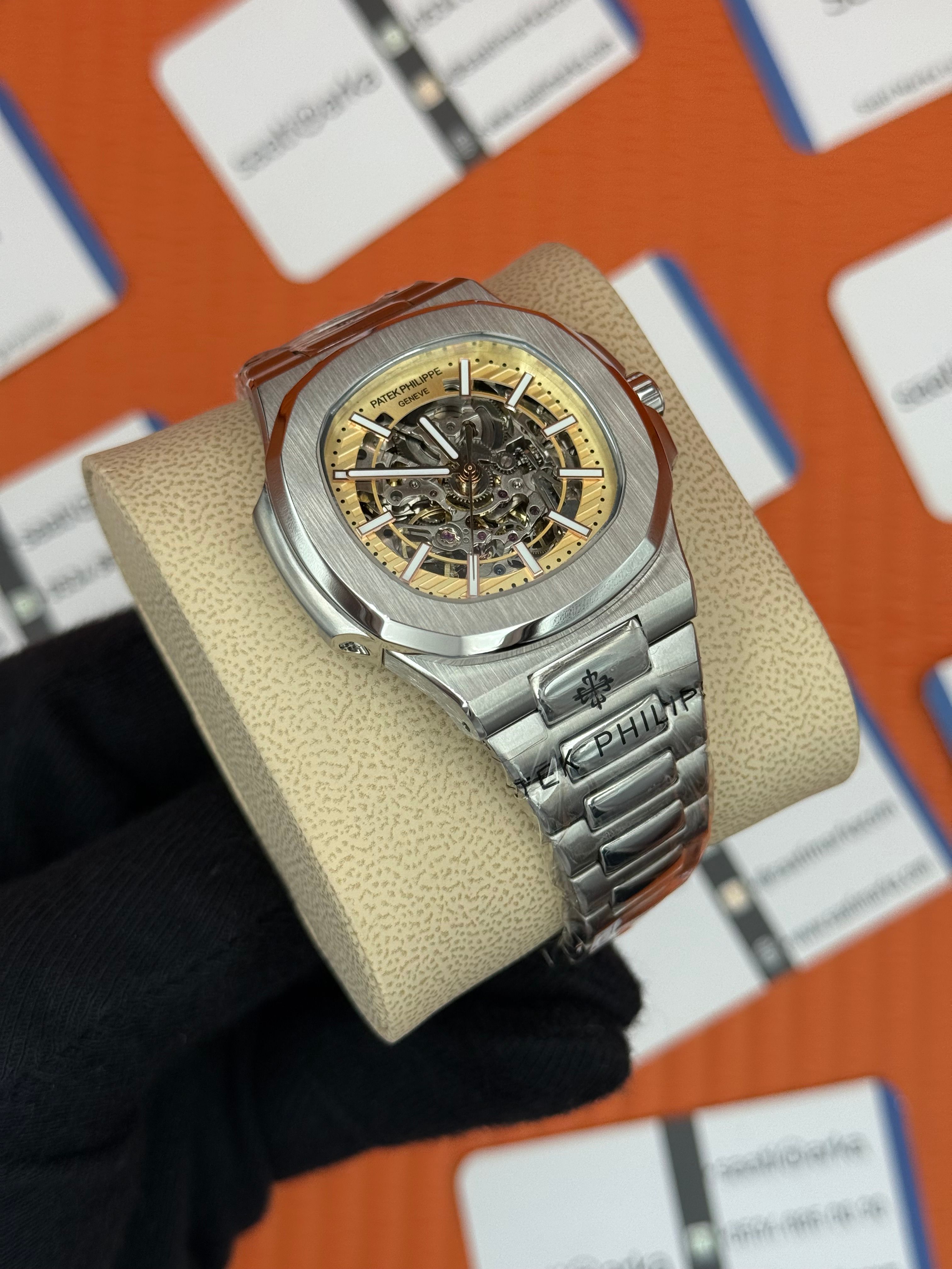 PATEK PHILIPPE SKELETON SARI KADRAN SİLVER KASA KORDON 