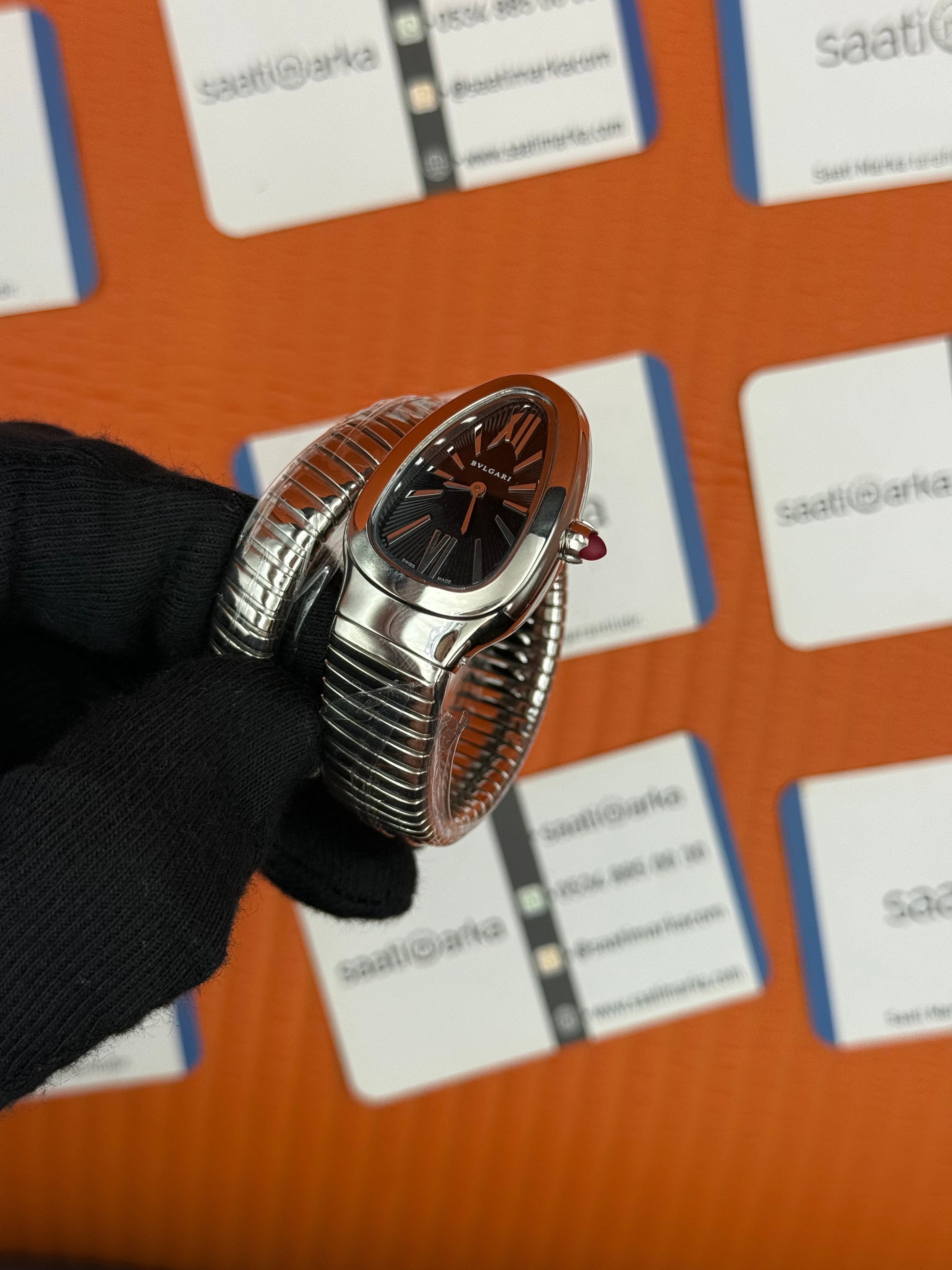 BVLGARİ serpenti tek sarma silver kordon siyah kadran kadın kol saati