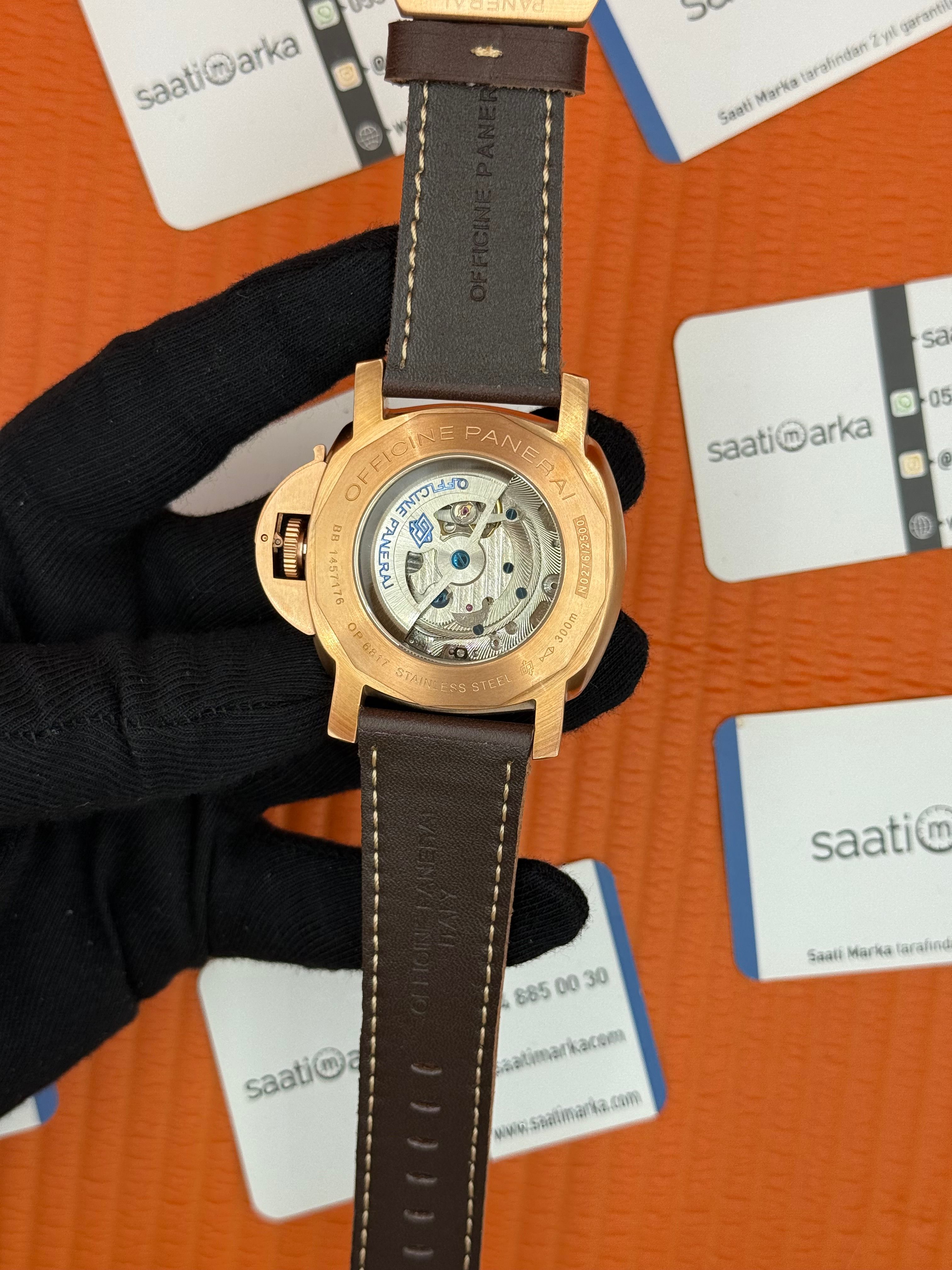 PANERAI submersible automatic kahverengi deri kordon rose kasa