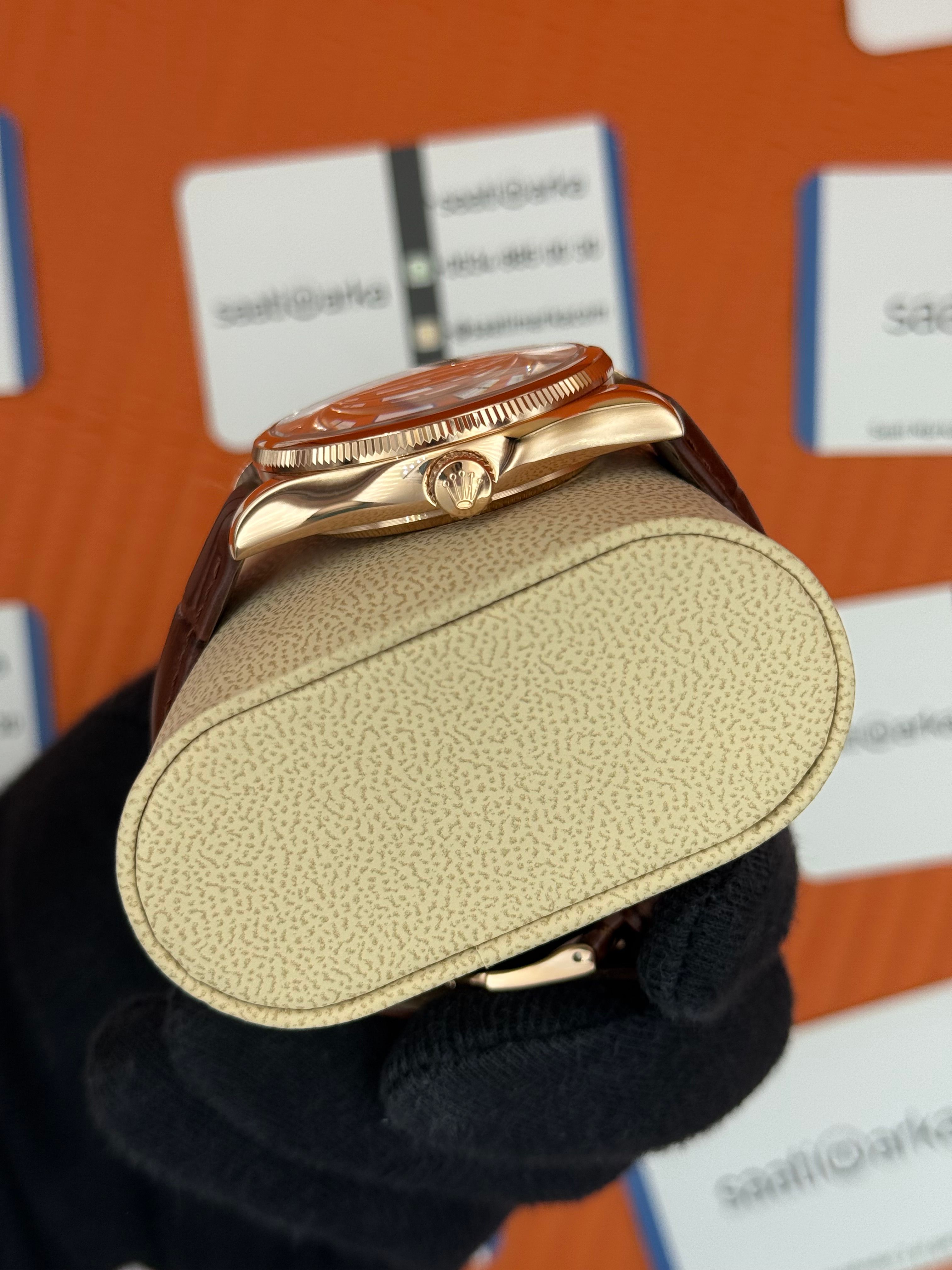 ROLEX Cellini rose kasa rose kadran kahverengi deri kordon