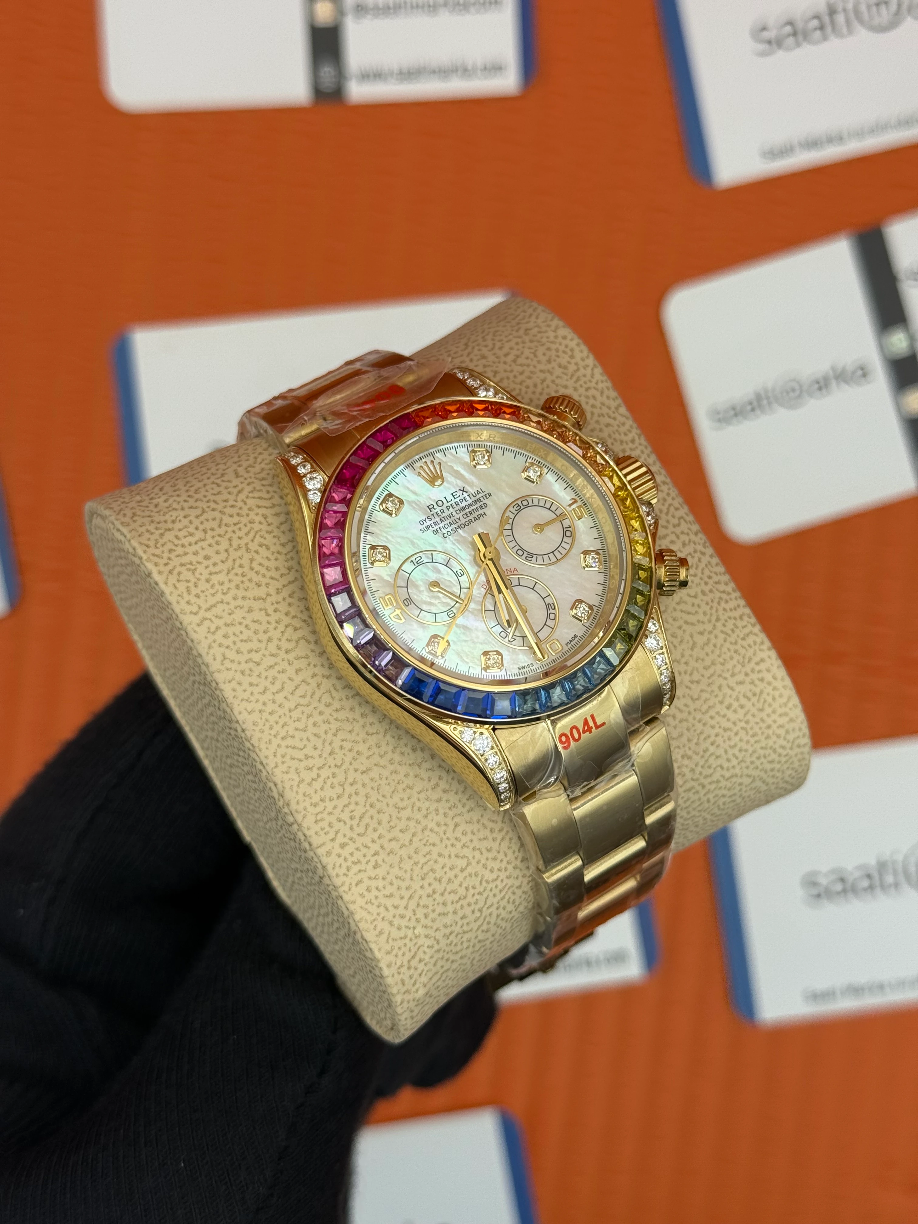 ROLEX Daytona rainbow white dial gold kasa-kordon