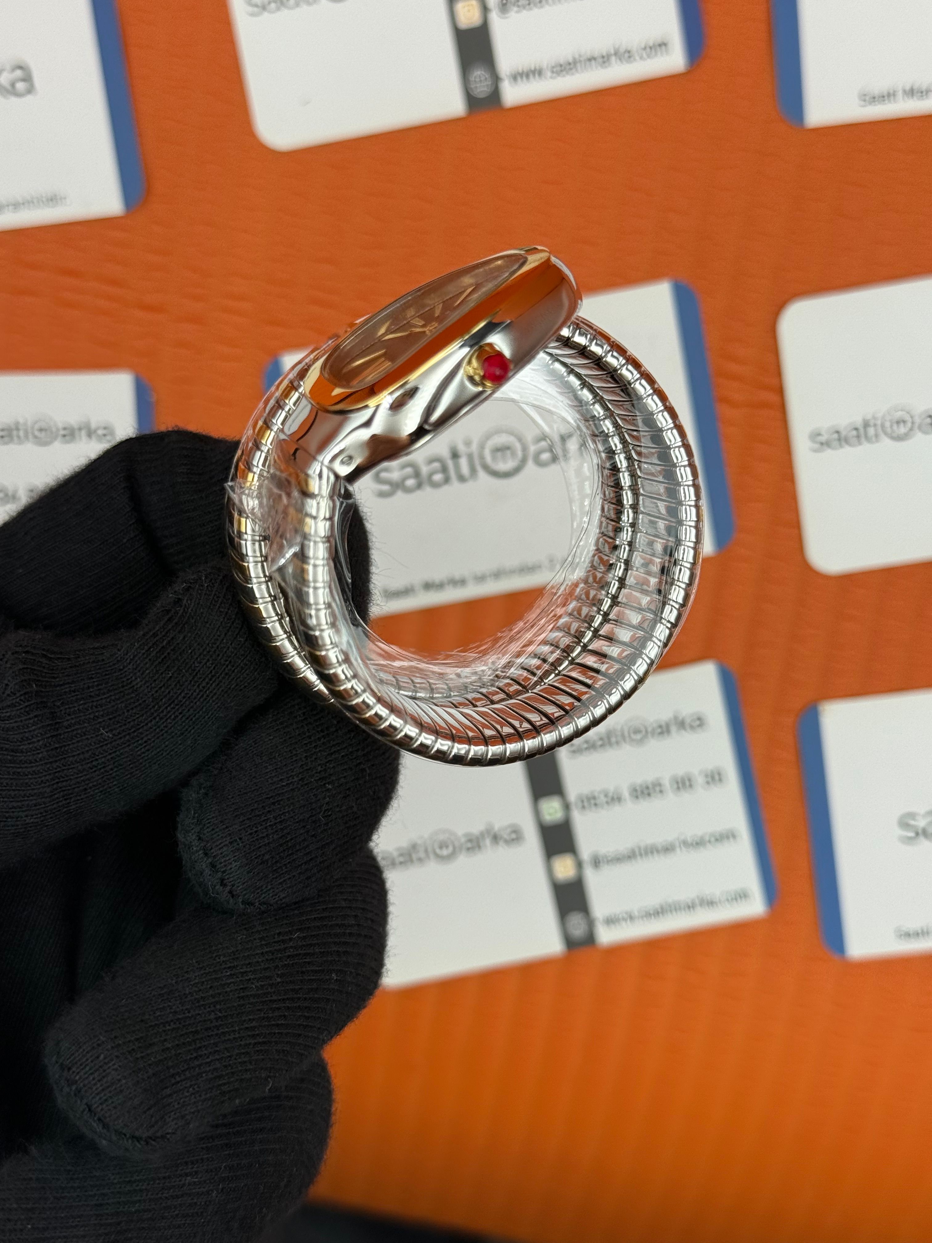 BVLGARİ serpenti çift sarma gold silver kordon yeşil kadran kadın kol saati