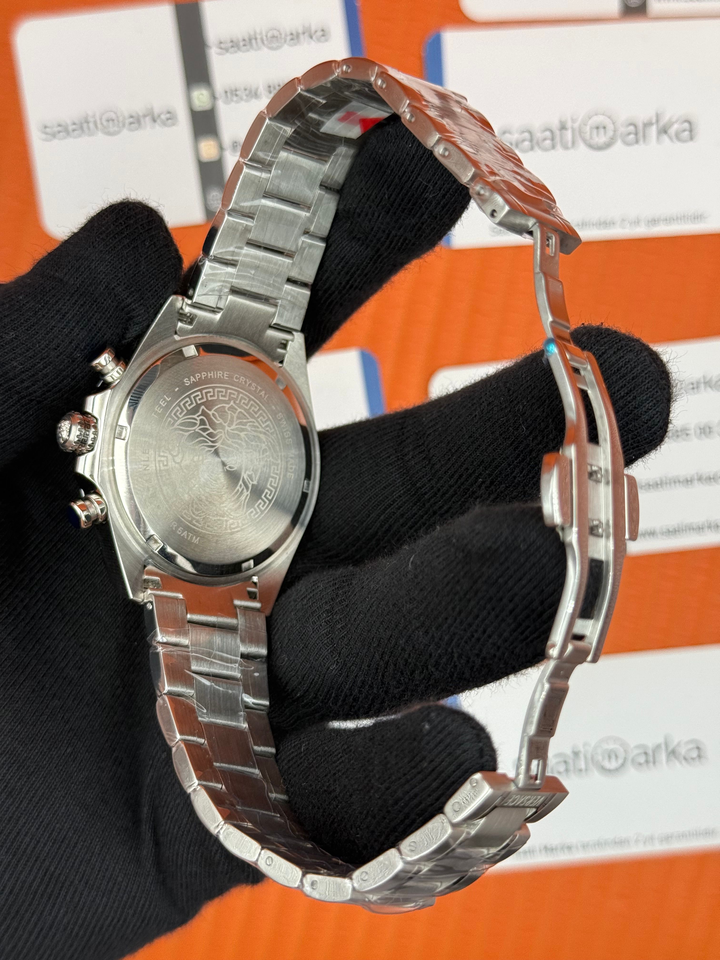 VERSACE siyah kadran silver kasa kordon erkek kol saati