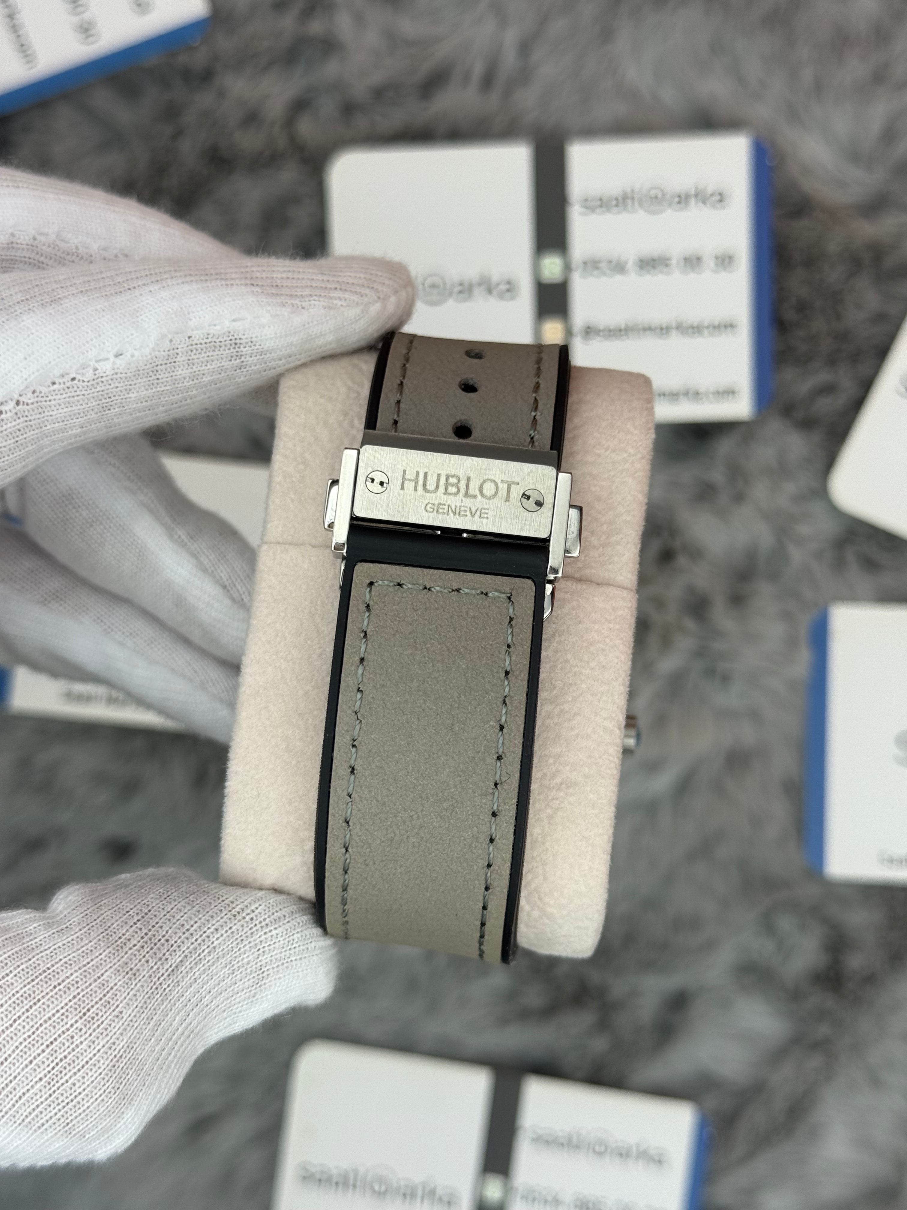 HUBLOT big bang tourbillon 41mm silver kasa gri deri kordon erkek kol saati