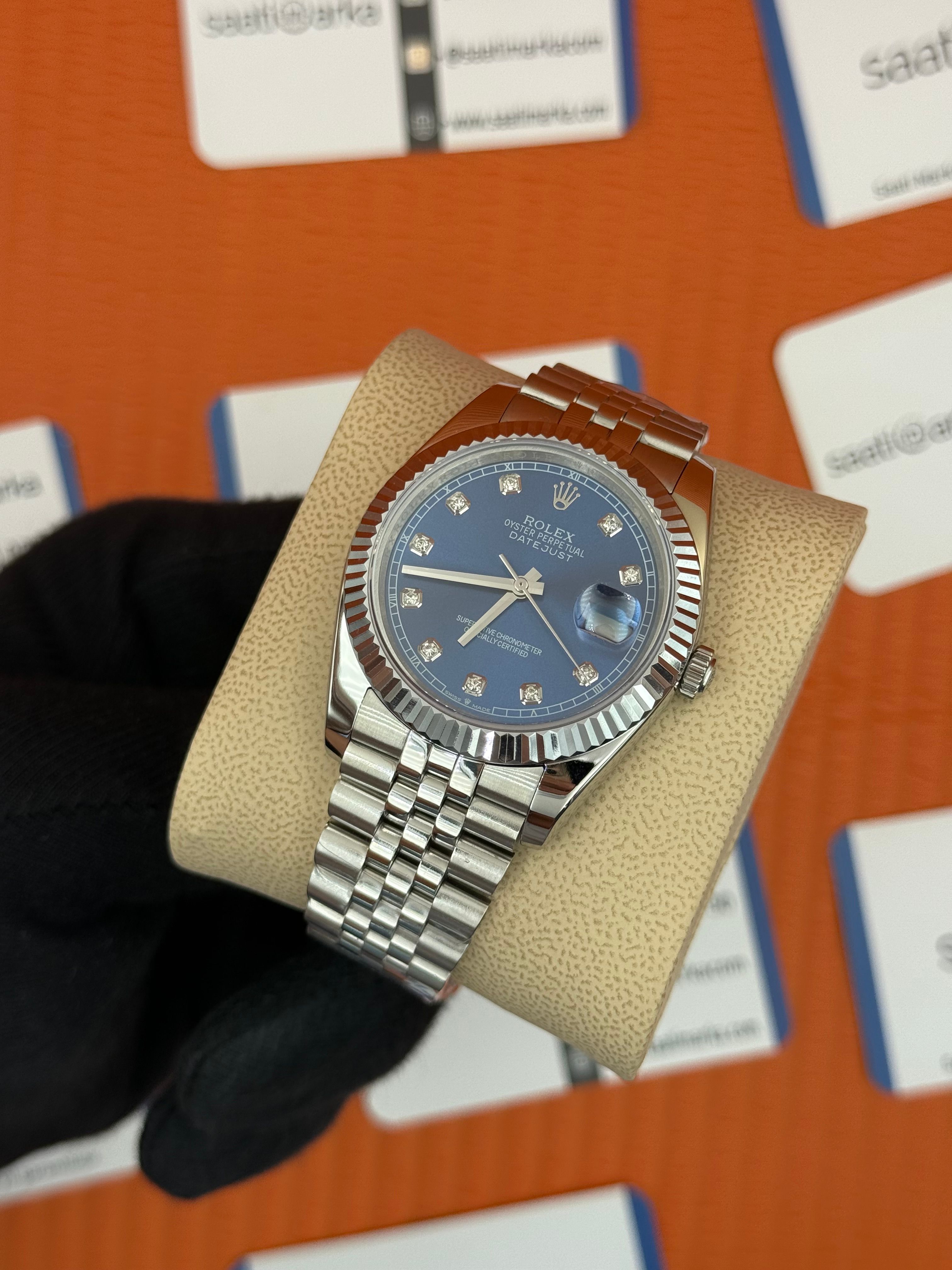 ROLEX Datejust baget taşlı blue dial silver jubilee kordon