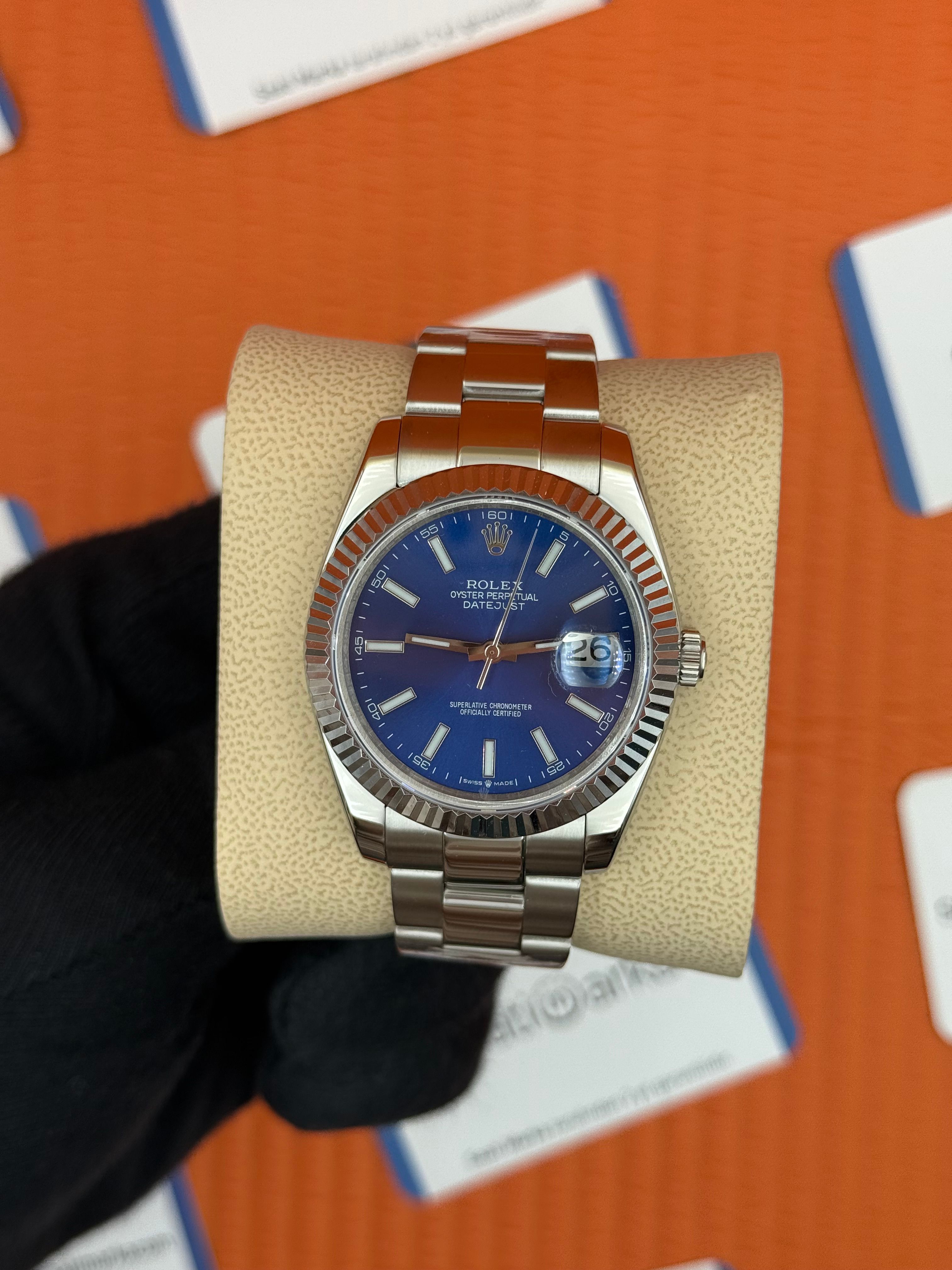 ROLEX Datejust blue dial silver oyster kordon