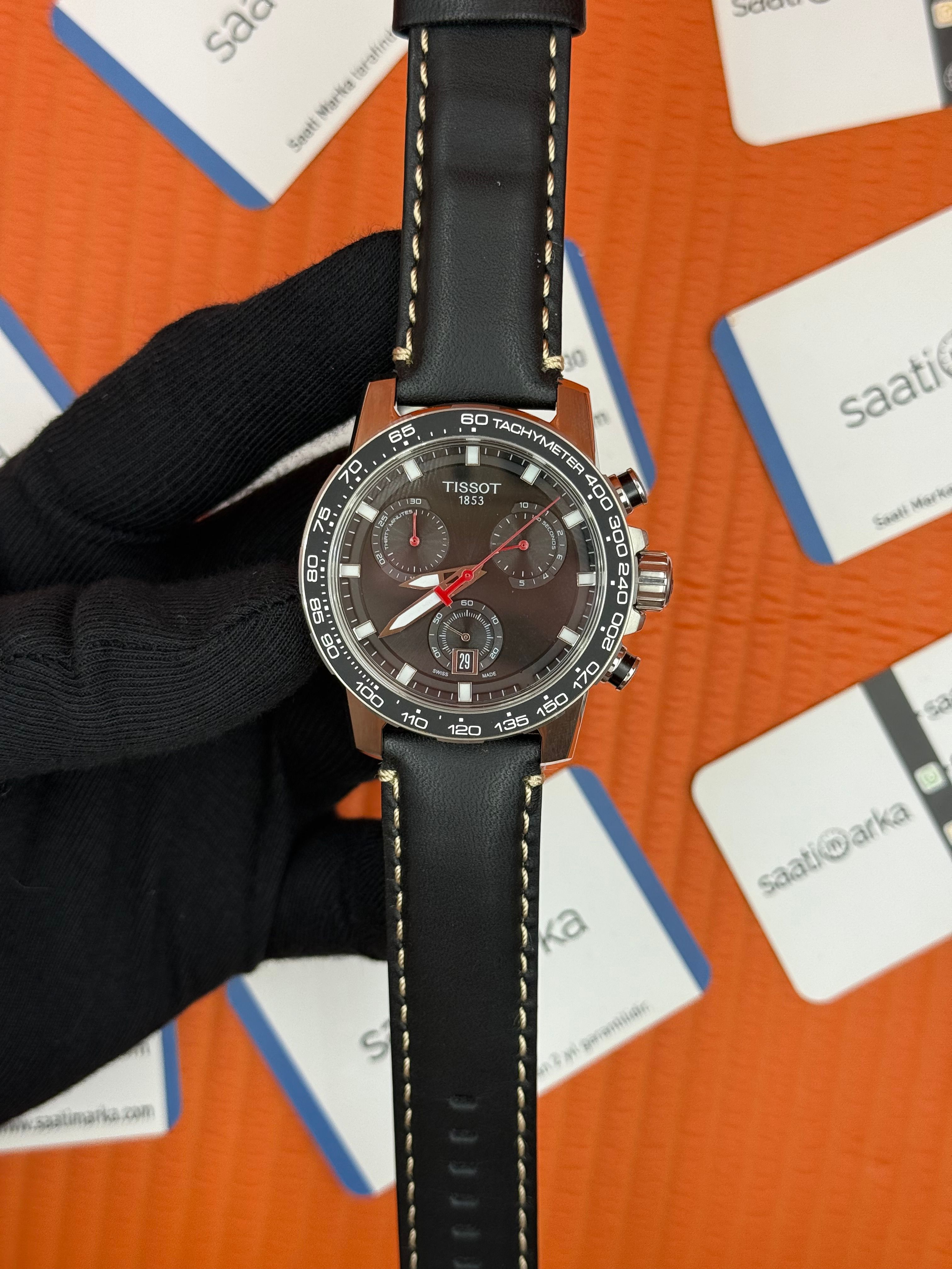 TISSOT siyah deri kordon silver kasa siyah kadran 