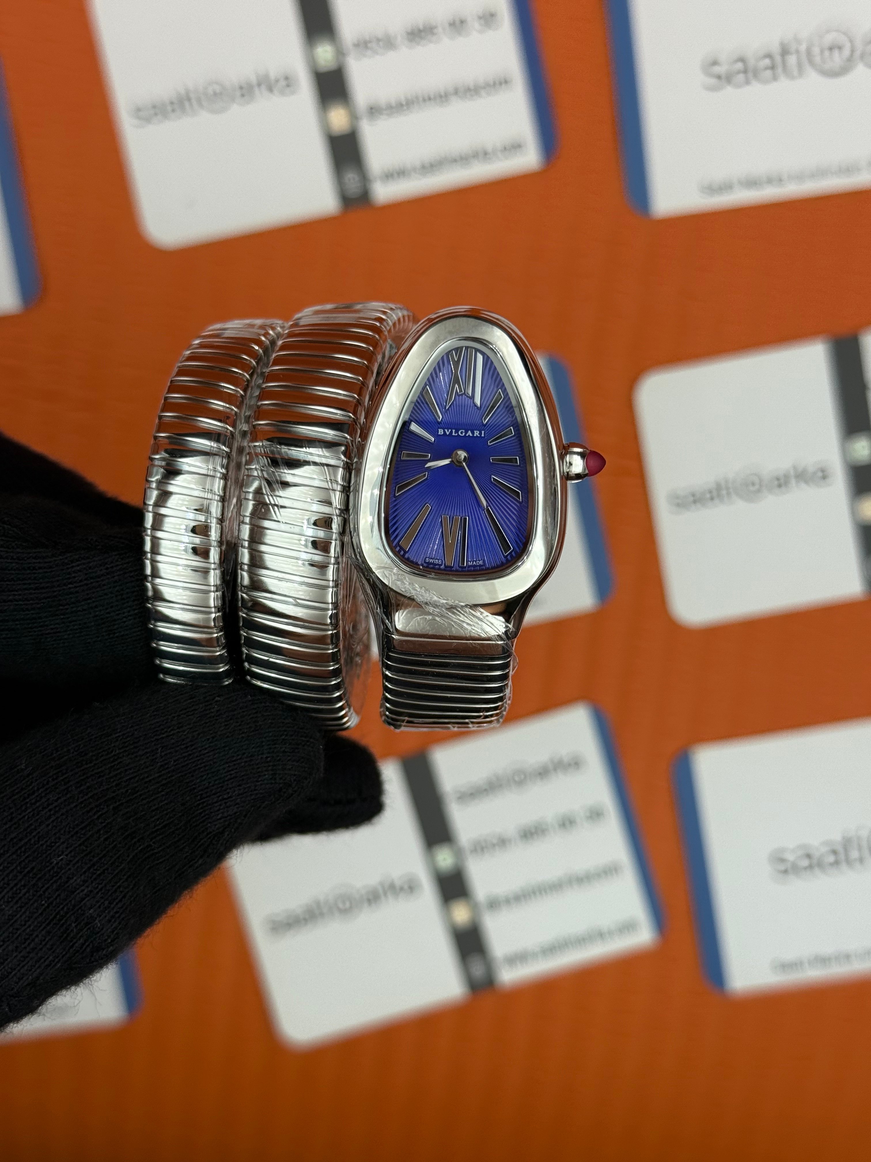 BVLGARİ serpenti çift sarma silver kordon mavi kadran kadın kol saati