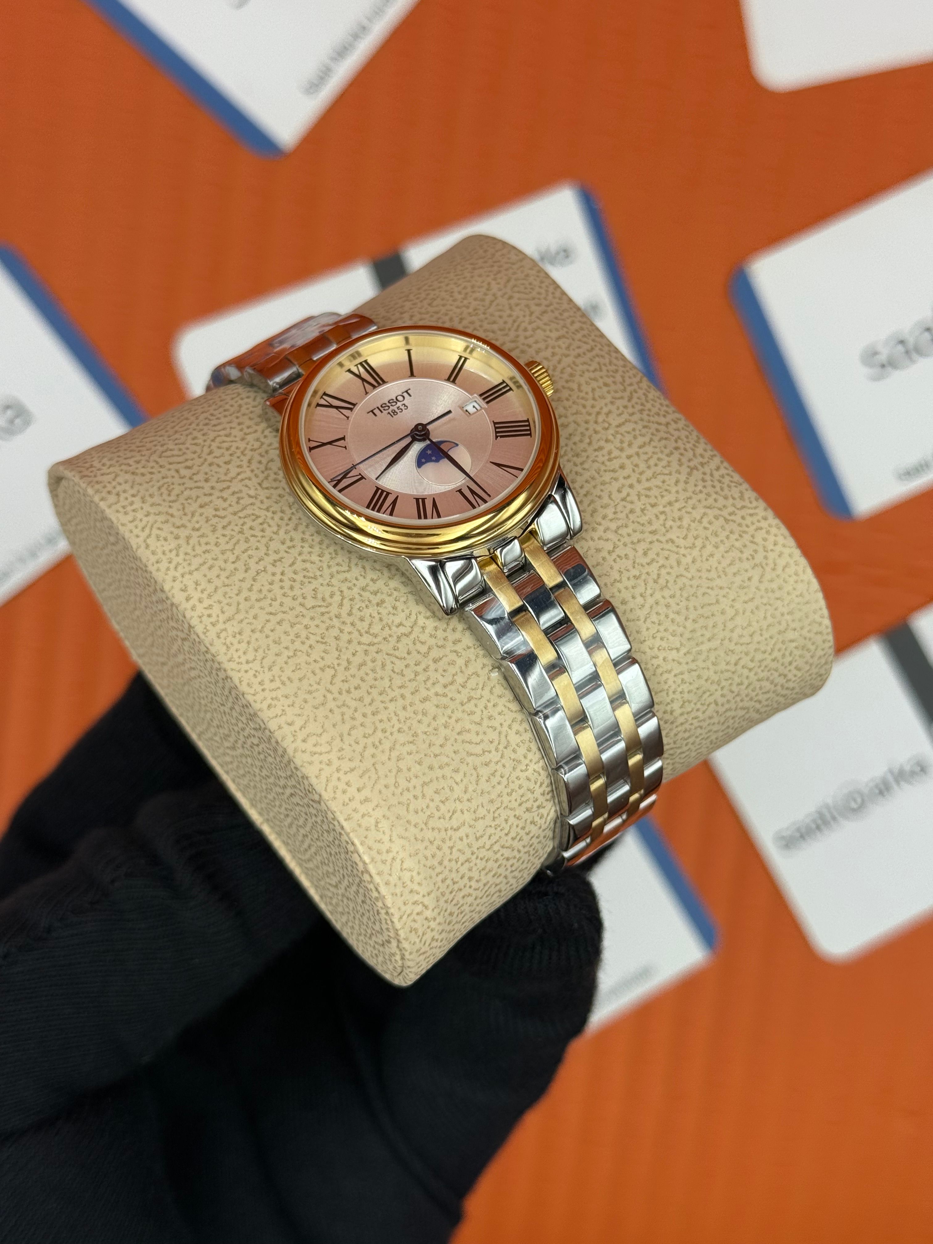 TISSOT carson premium gent monnphase beyaz kadran gold silver kasa kordon kadın kol saati