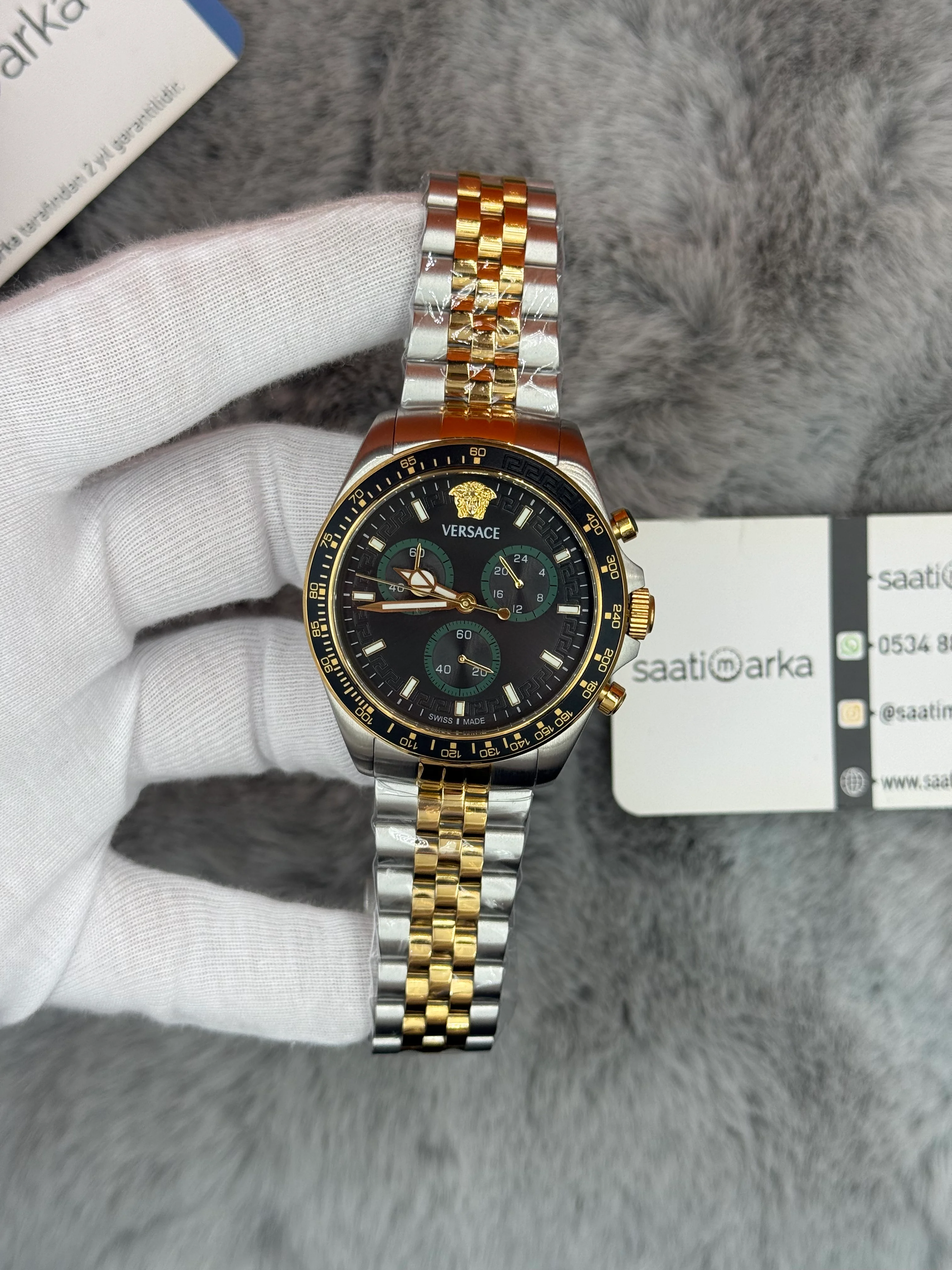 VERSACE 44MM SİYAH KADRAN GOLD-SİLVER KORDON JUBİLEE