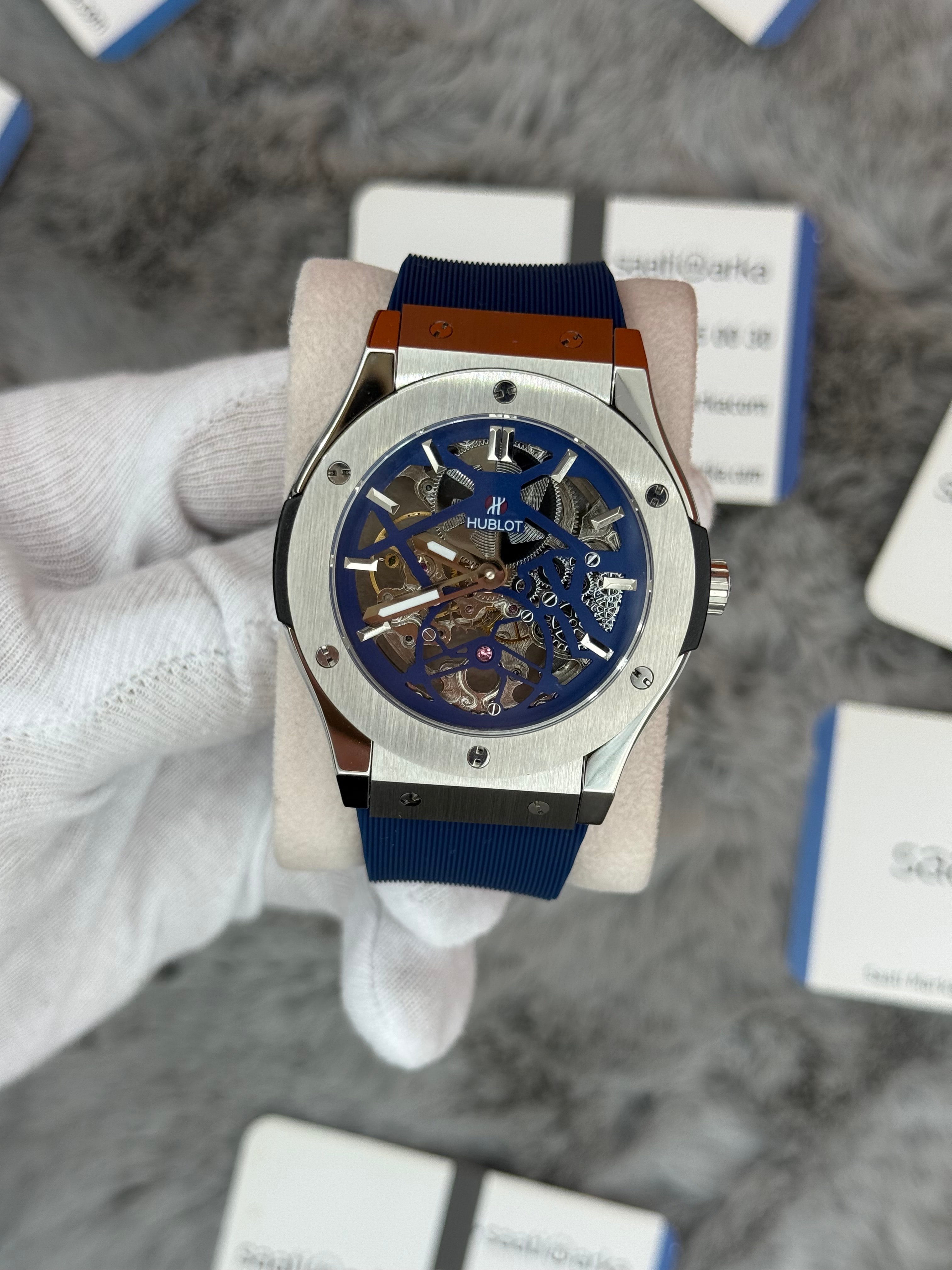 HUBLOT big bang tourbillon 41mm silver kasa mavi kauçuk kordon erkek kol saati