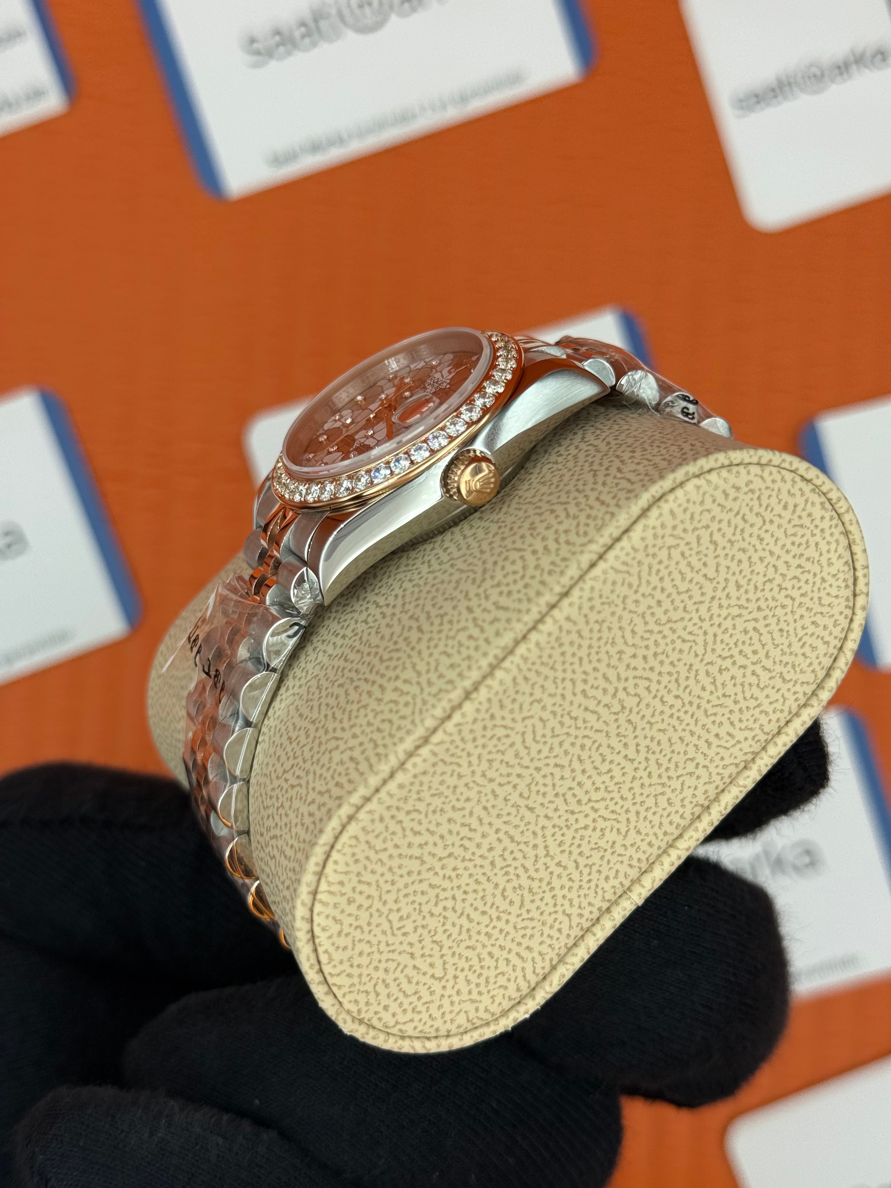 ROLEX datejust 31mm çiçekli kadran rose silver jubilee kordon taşlı bezel 