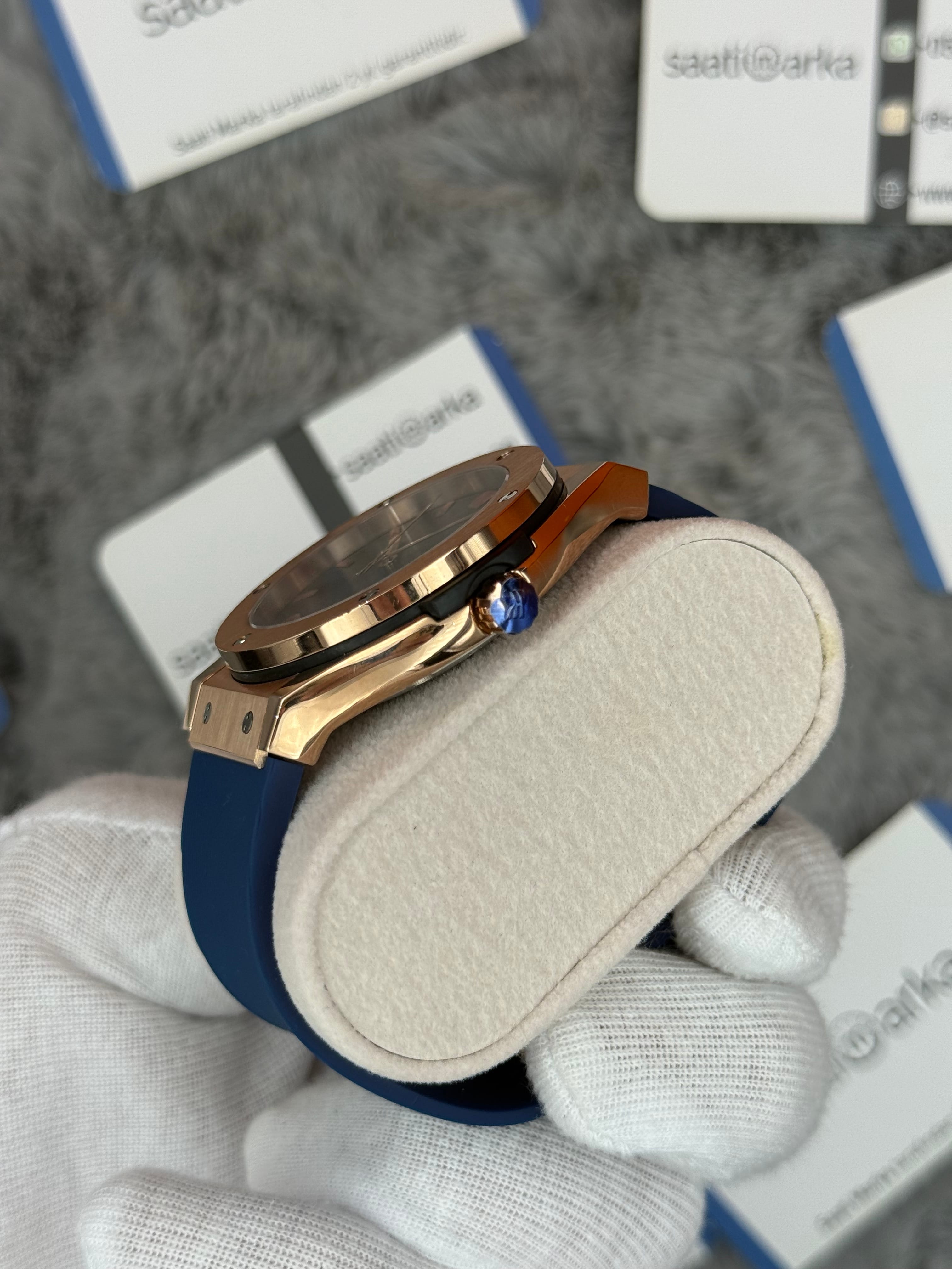 HUBLOT vendome 41mm rose kasa lacivert kadran lacivert kauçuk kordon erkek kol saati
