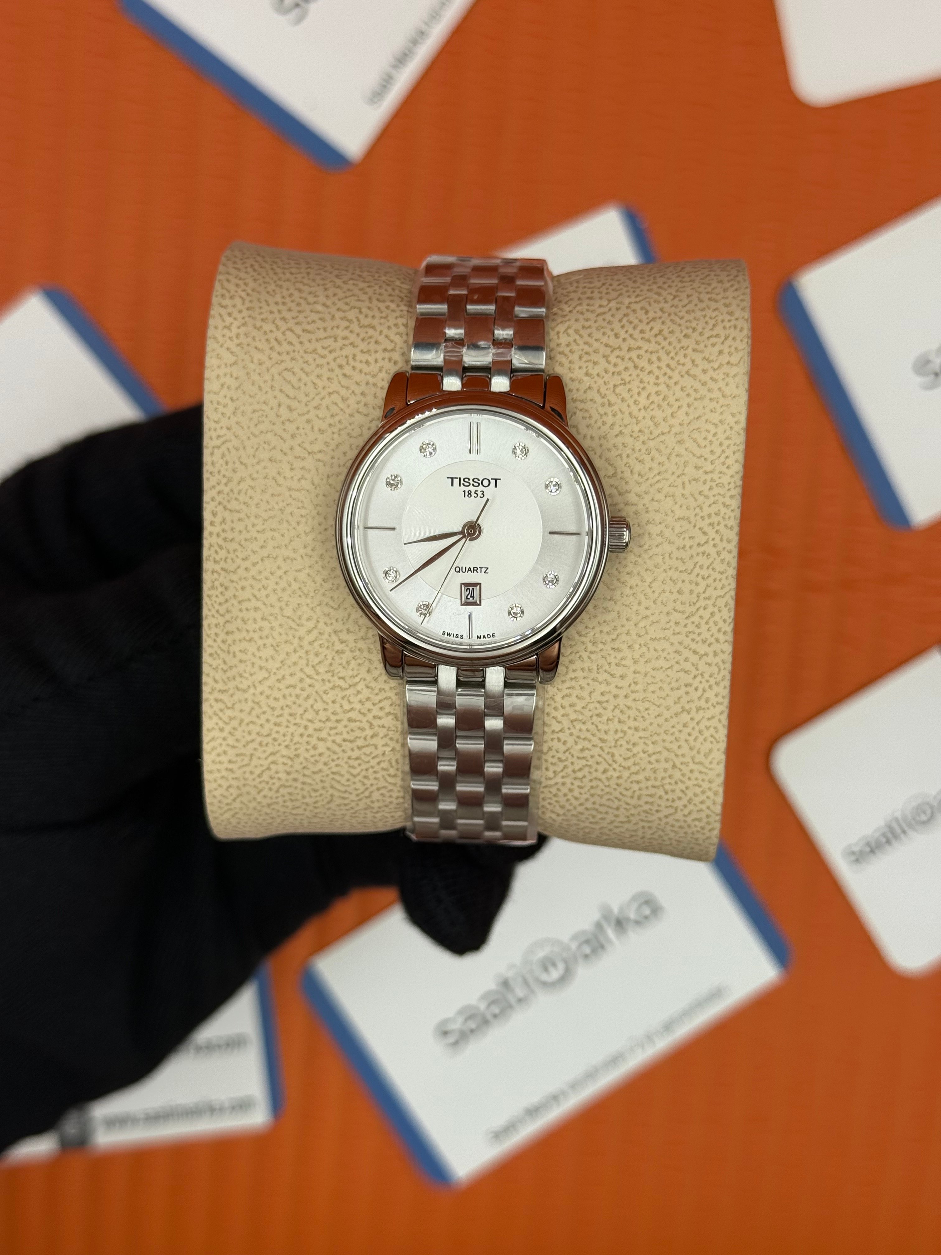 TISSOT beyaz baget taşllı kadran silver kasa kordon kadın kol saati