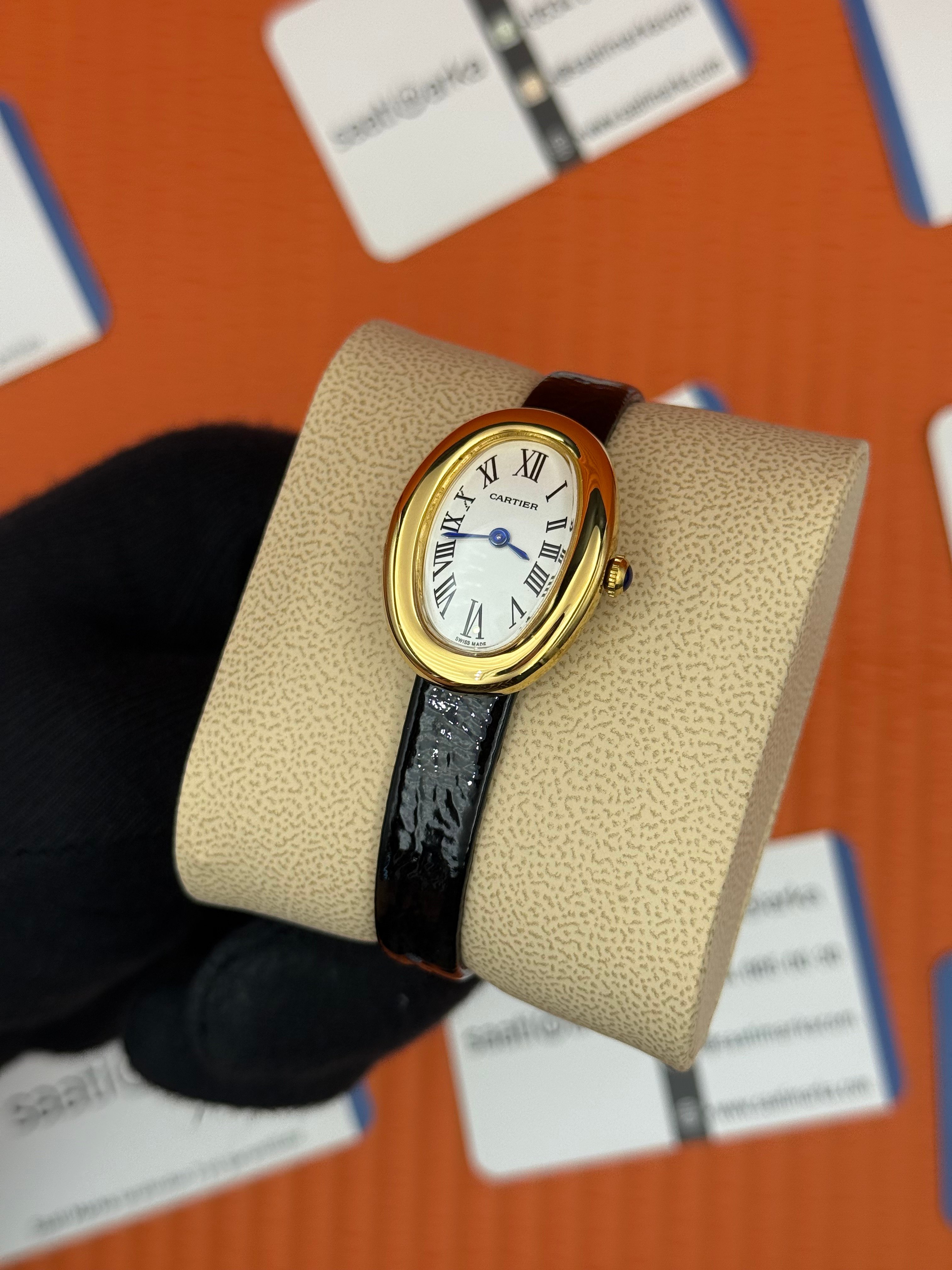 CARTIER Baignoire 31mm gold kasa siyah deri kordon