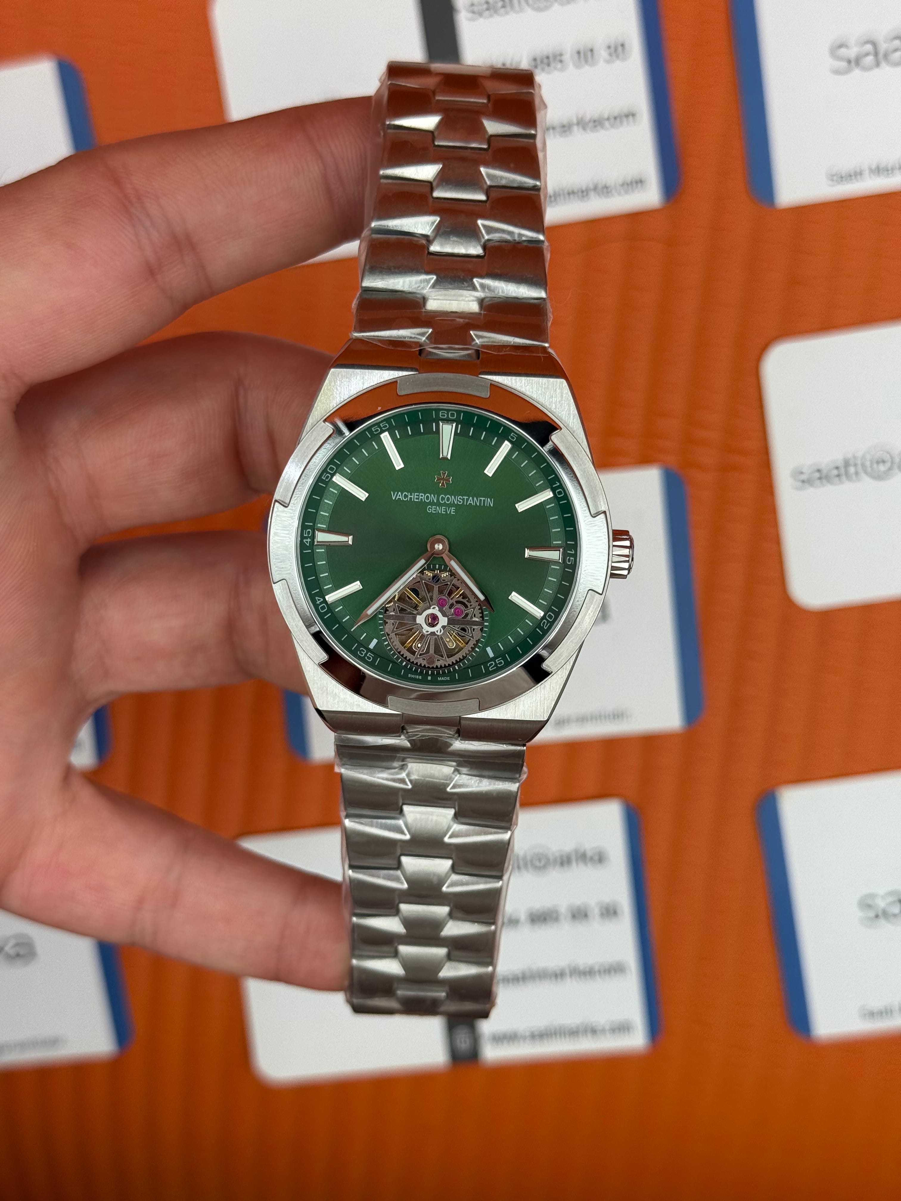 VACHERON CONSTANTIN overseas tourbillon yeşil kadran silver kasa kordon erkek kol saati