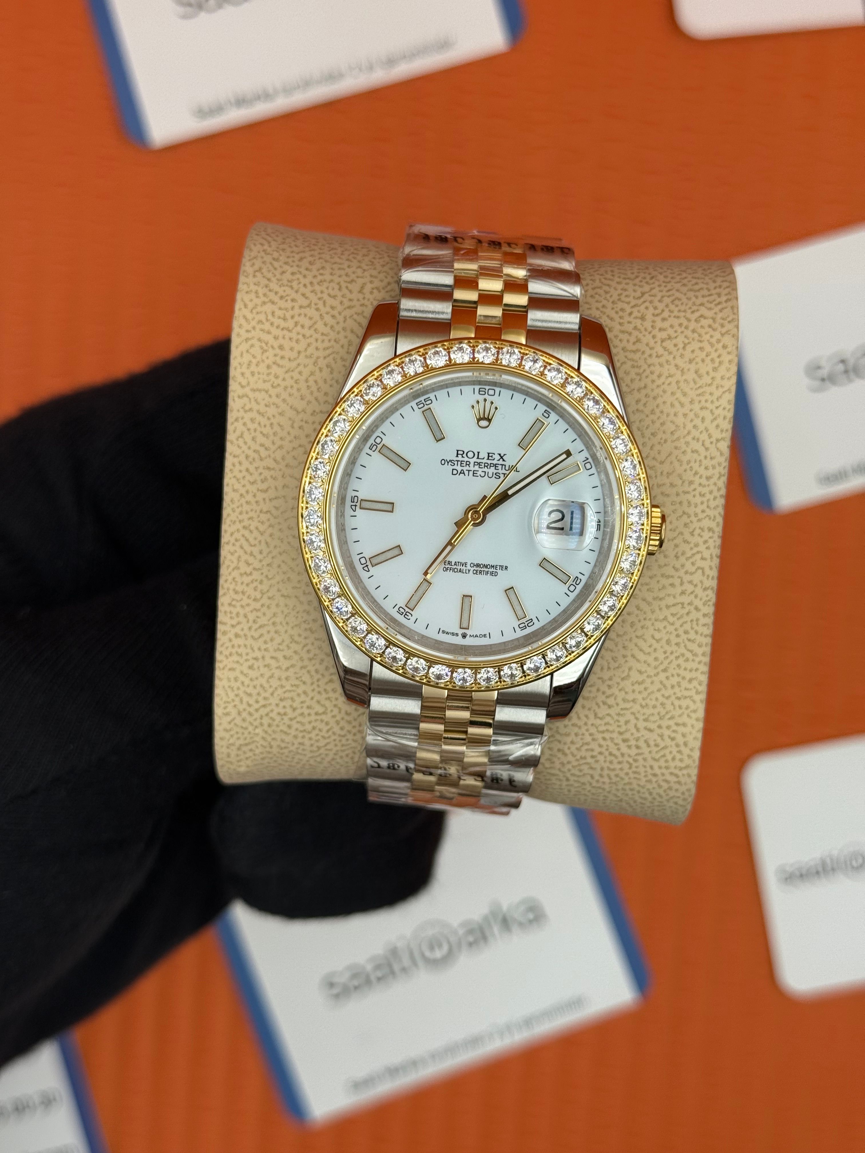 ROLEX Datejust taşlı bezel white dial gold-silver jubilee kordon