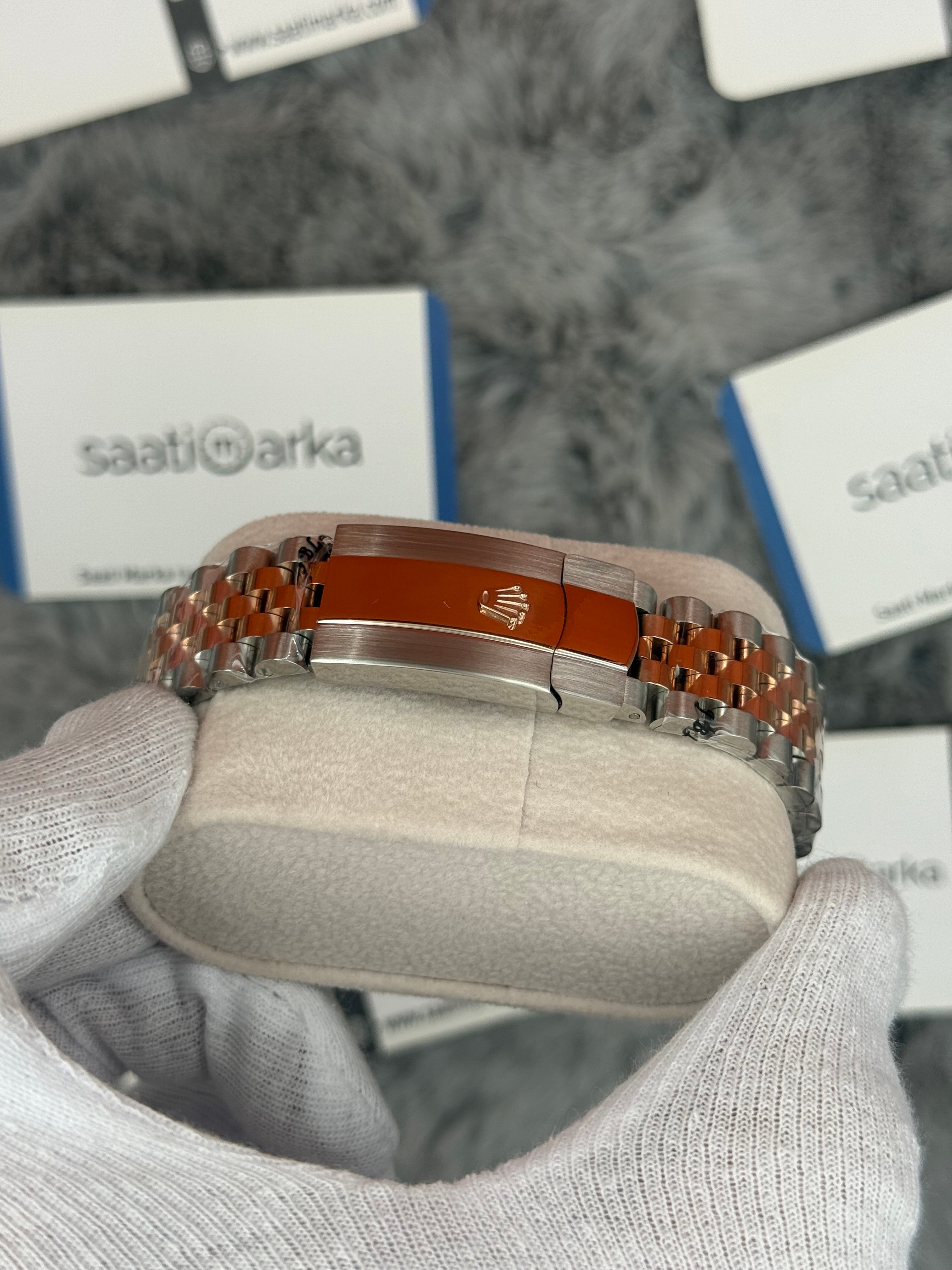 ROLEX Datejust 36mm kahverengi kadran taşlı bezel silver kasa rose silver jubilee kordon