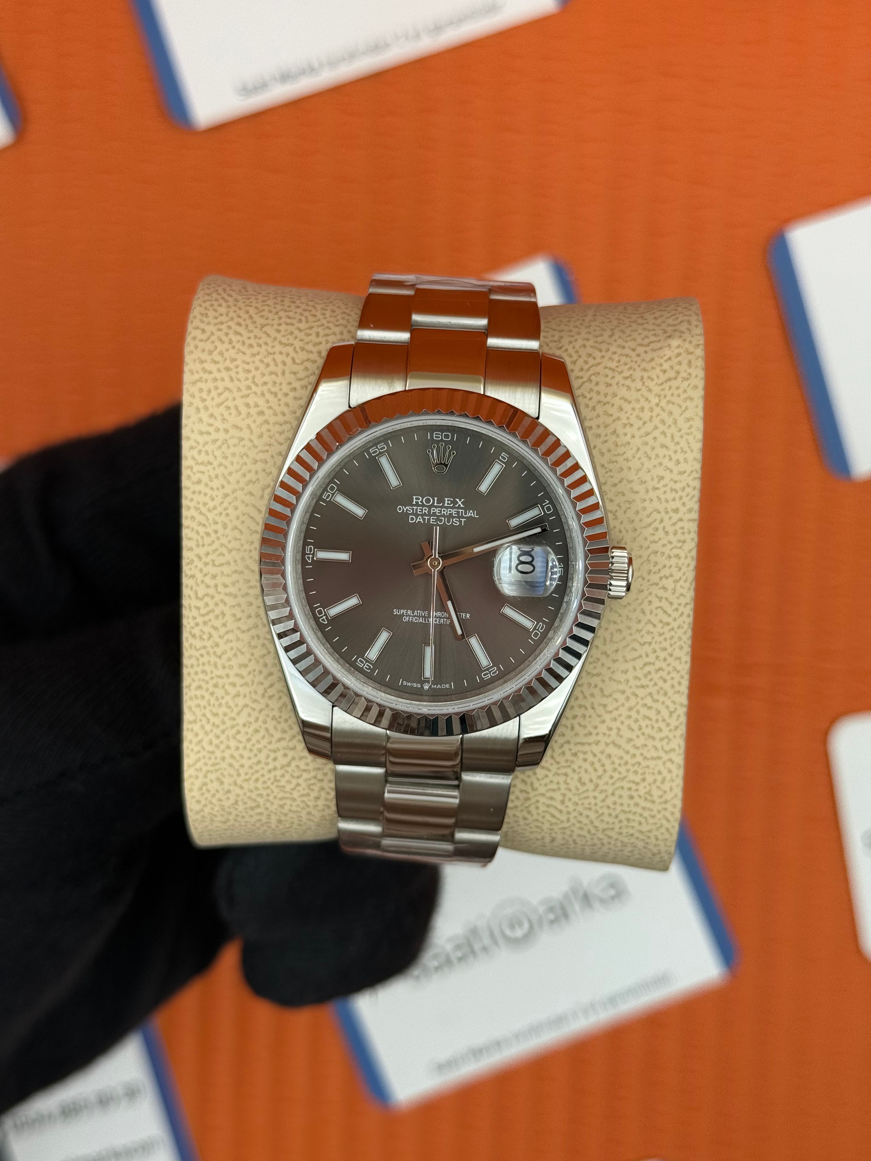 ROLEX Datejust grey dial silver oyster kordon