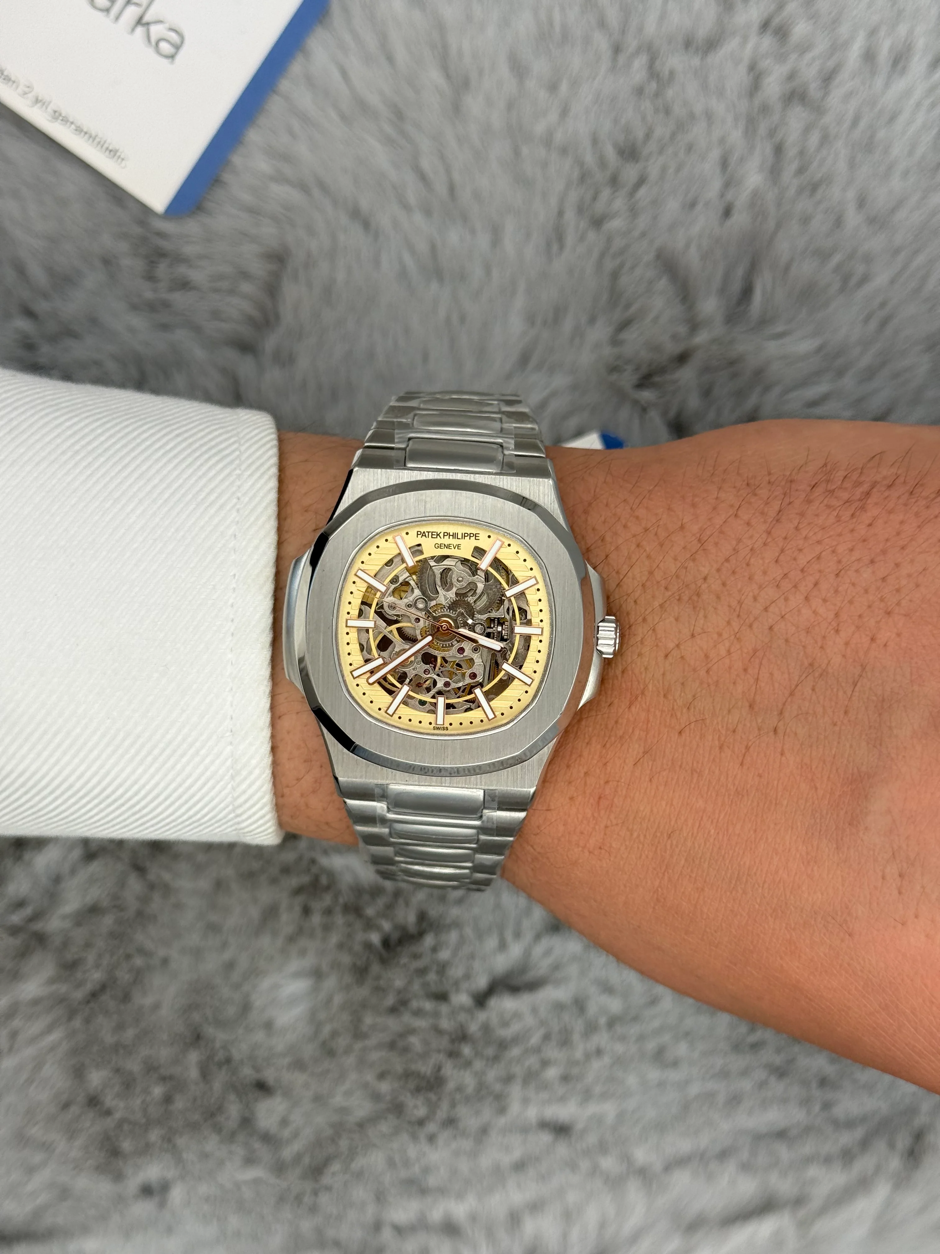 PATEK PHILIPPE SKELETON SARI KADRAN SİLVER KASA KORDON