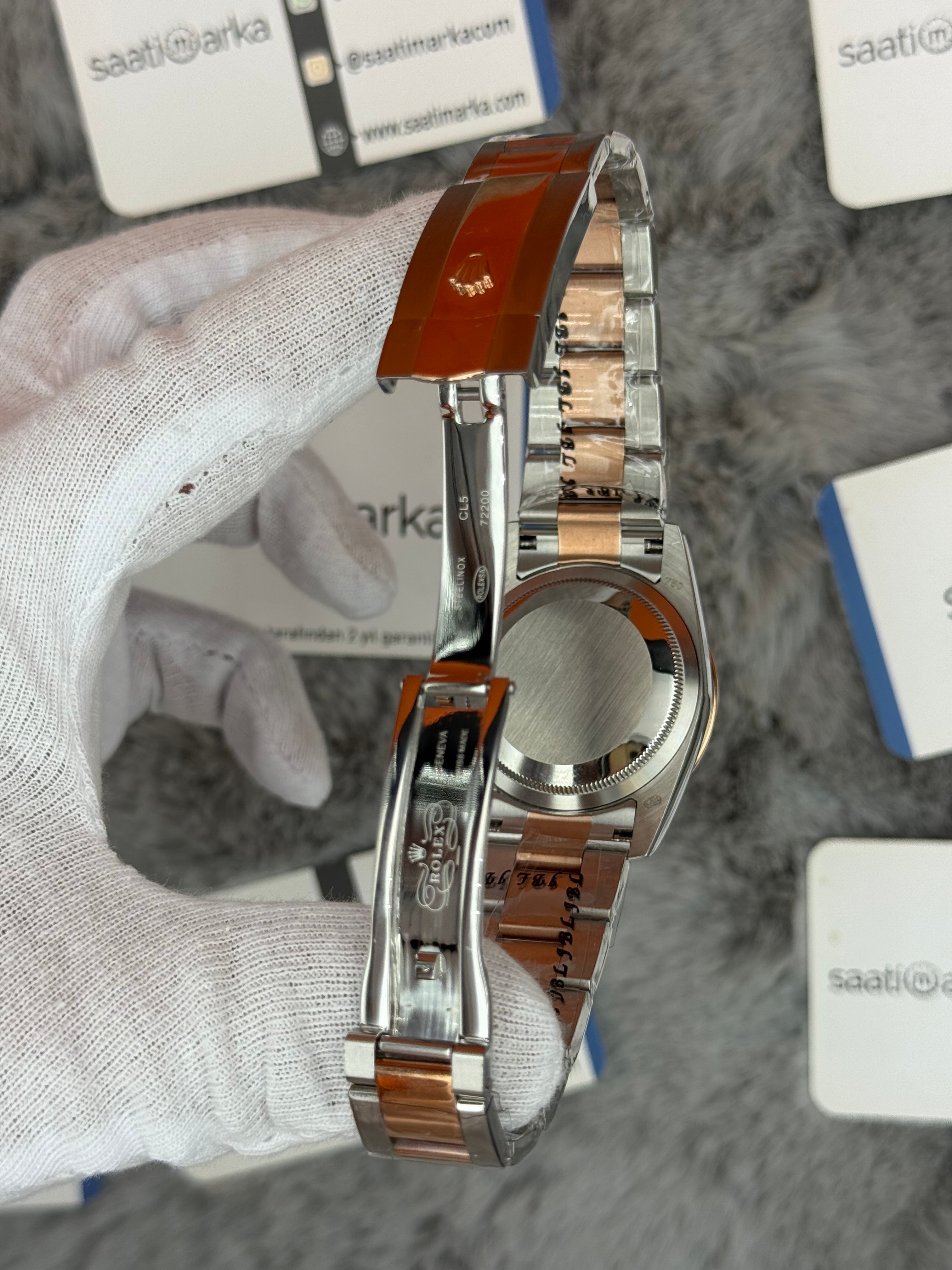 ROLEX Datejust 36mm gri kadran taşlı bezel silver kasa rose silver oyster kordon 