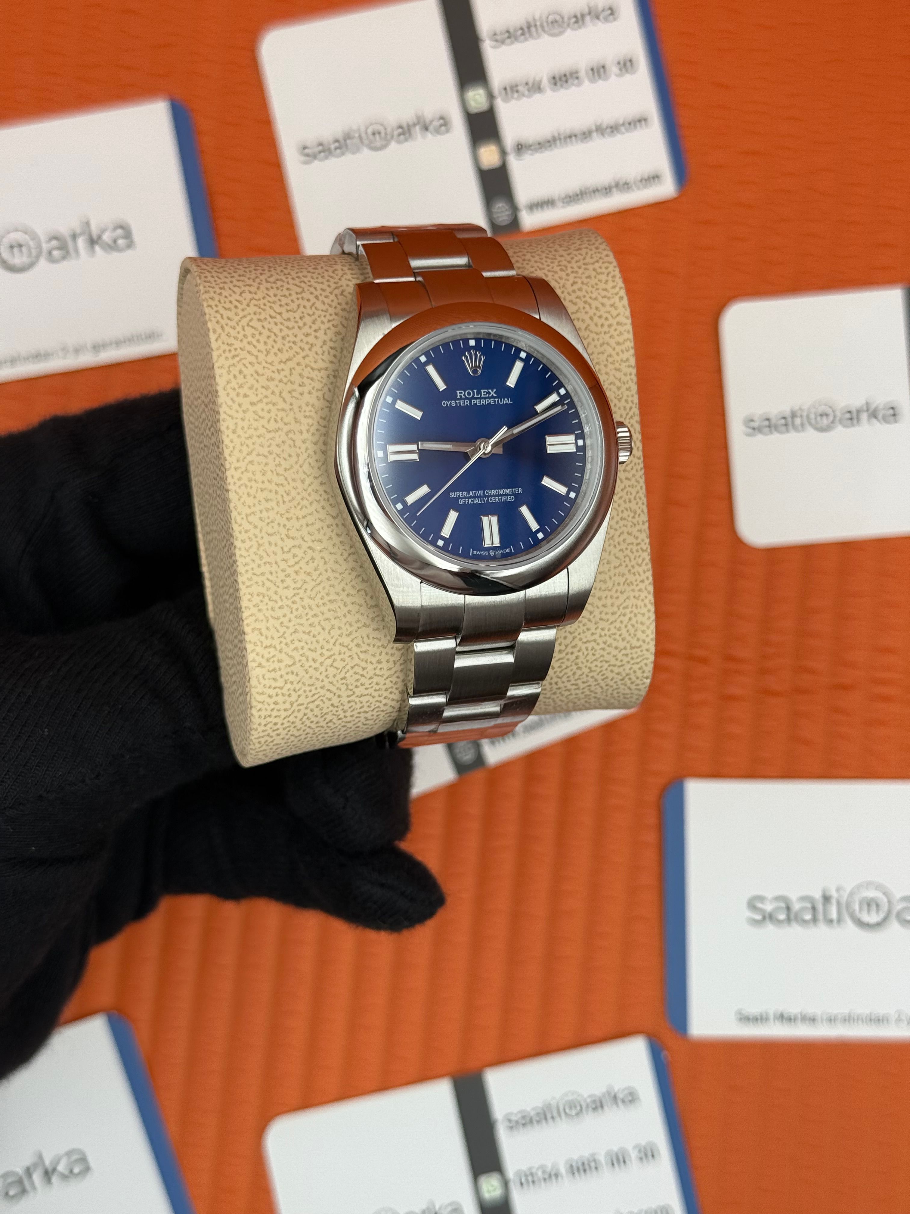 ROLEX OYSTER Perpetual blue dial silver kasa-kordon