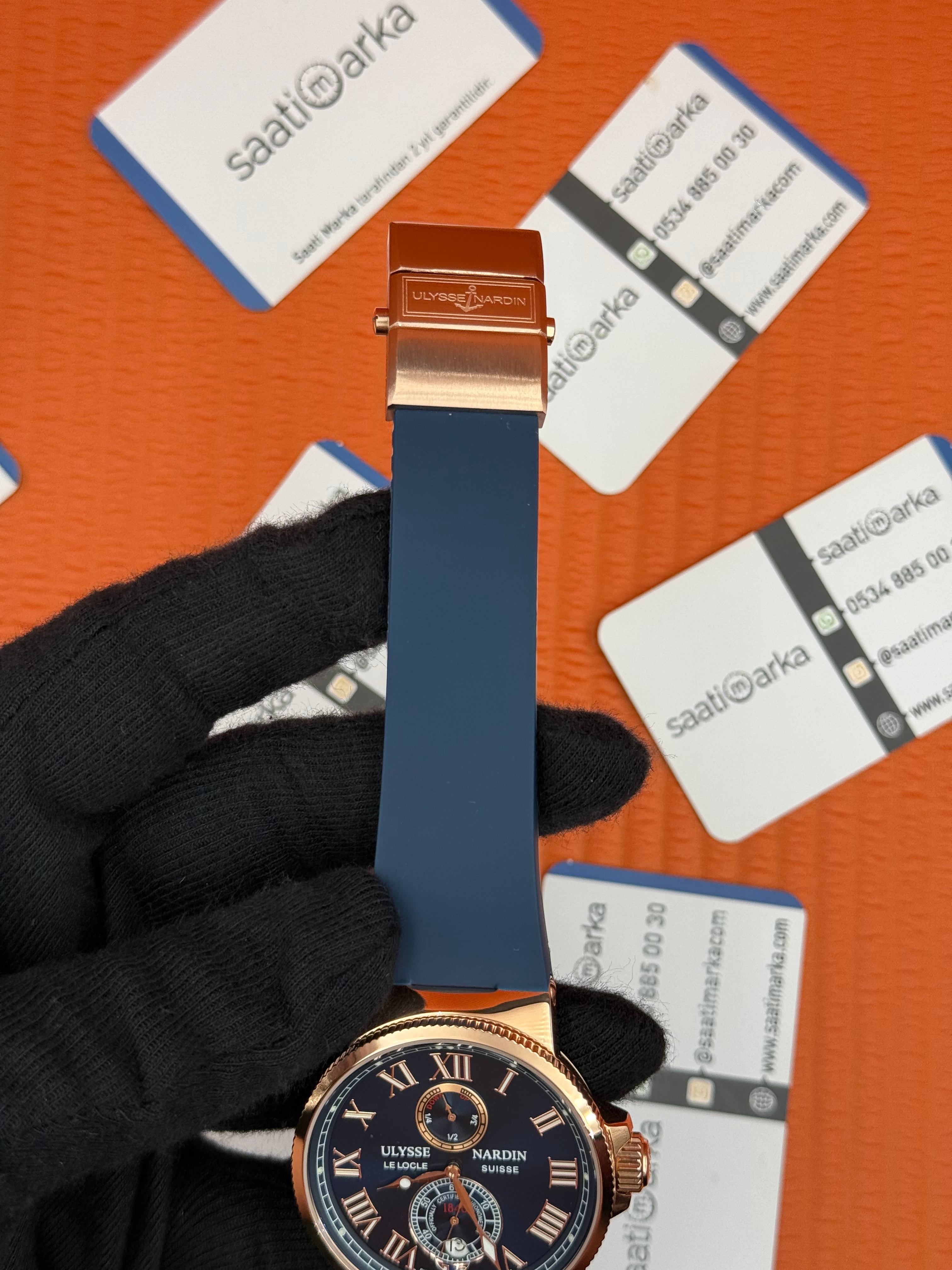 ULYSSE NARDİN MARİNE CHRONOMETER LACİVERT KAUÇUK KORDON LACİVERT KADRAN ROSE KASA