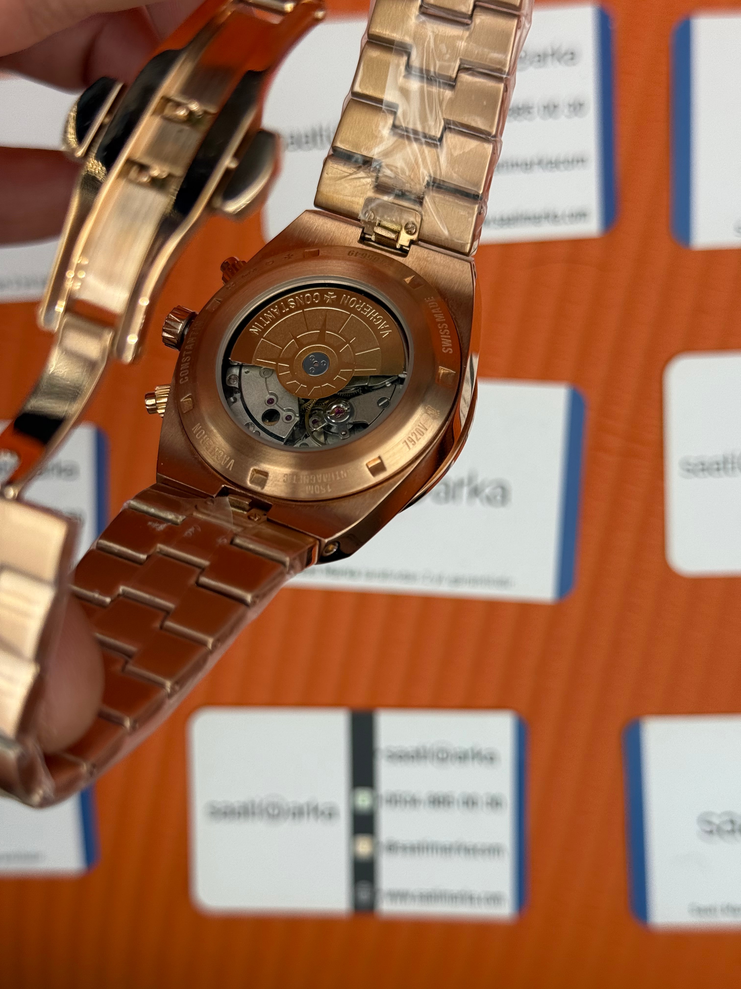 VACHERON CONSTANTIN overseas chronograph siyah kadran rose kasa kordon erkek kol saati