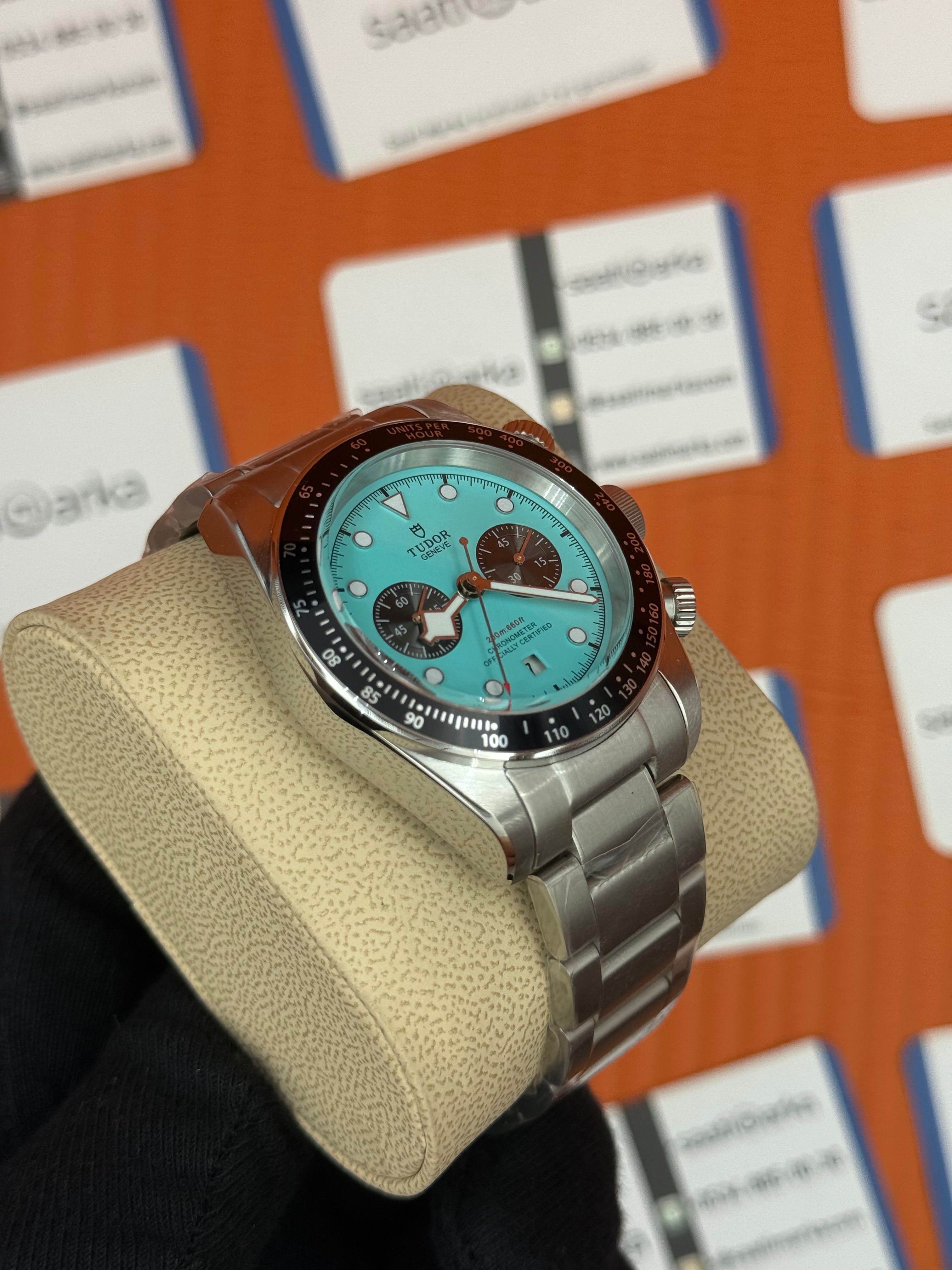 TUDOR black bey  flamingo blue turkuaz kadran silver kordon 41mm erkek kol saati