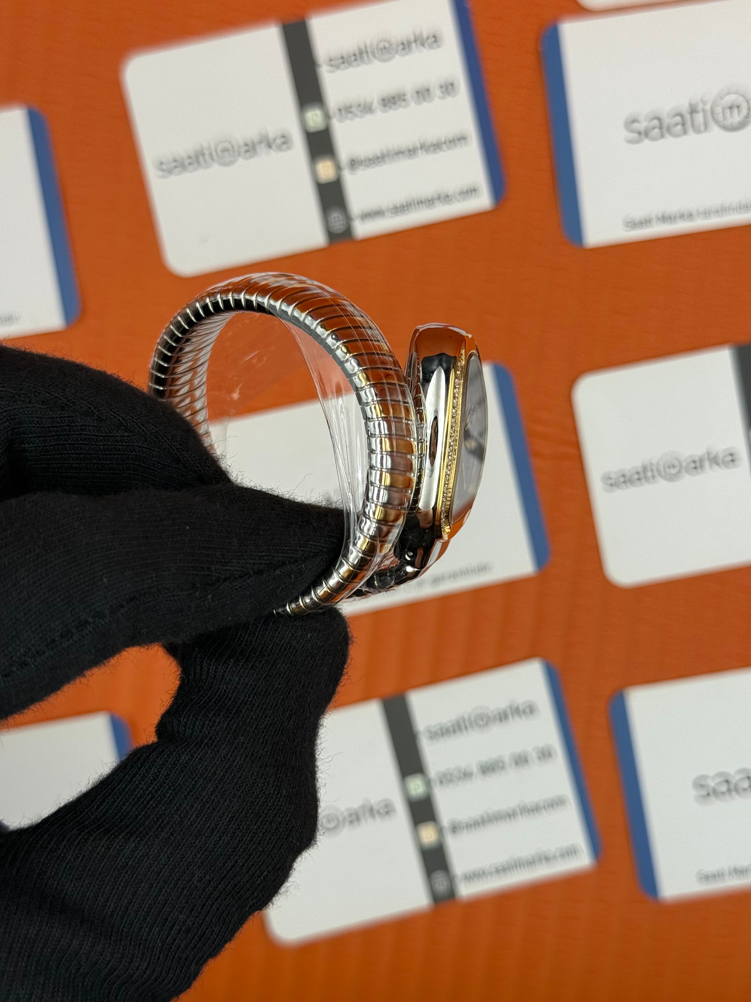 BVLGARİ serpenti tek sarma gold silver kordon taşlı bezel mavi kadran kadın kol saati