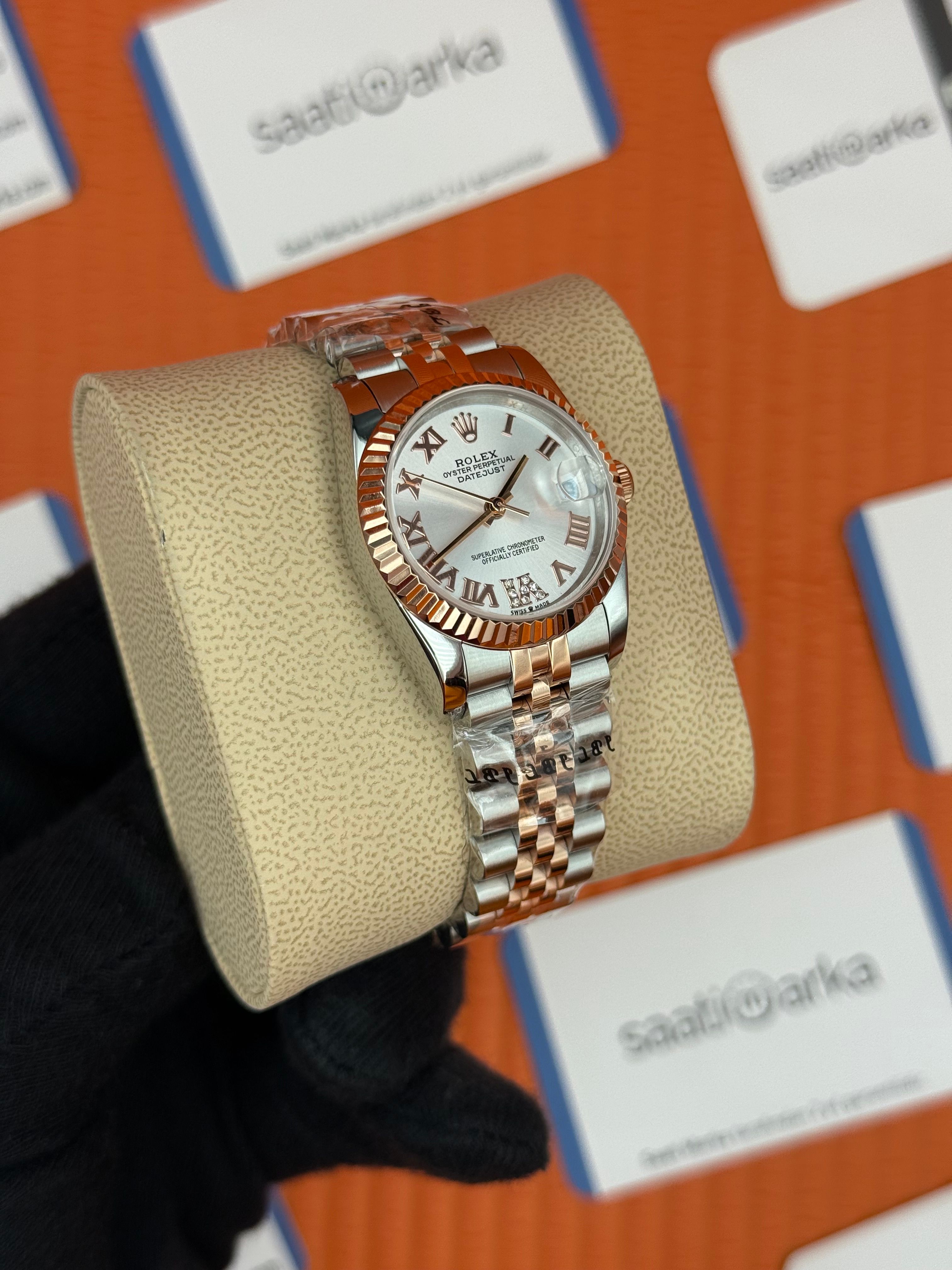 ROLEX datejust 31mm beyaz roma rakamlı kadran rose silver jubilee kordon
