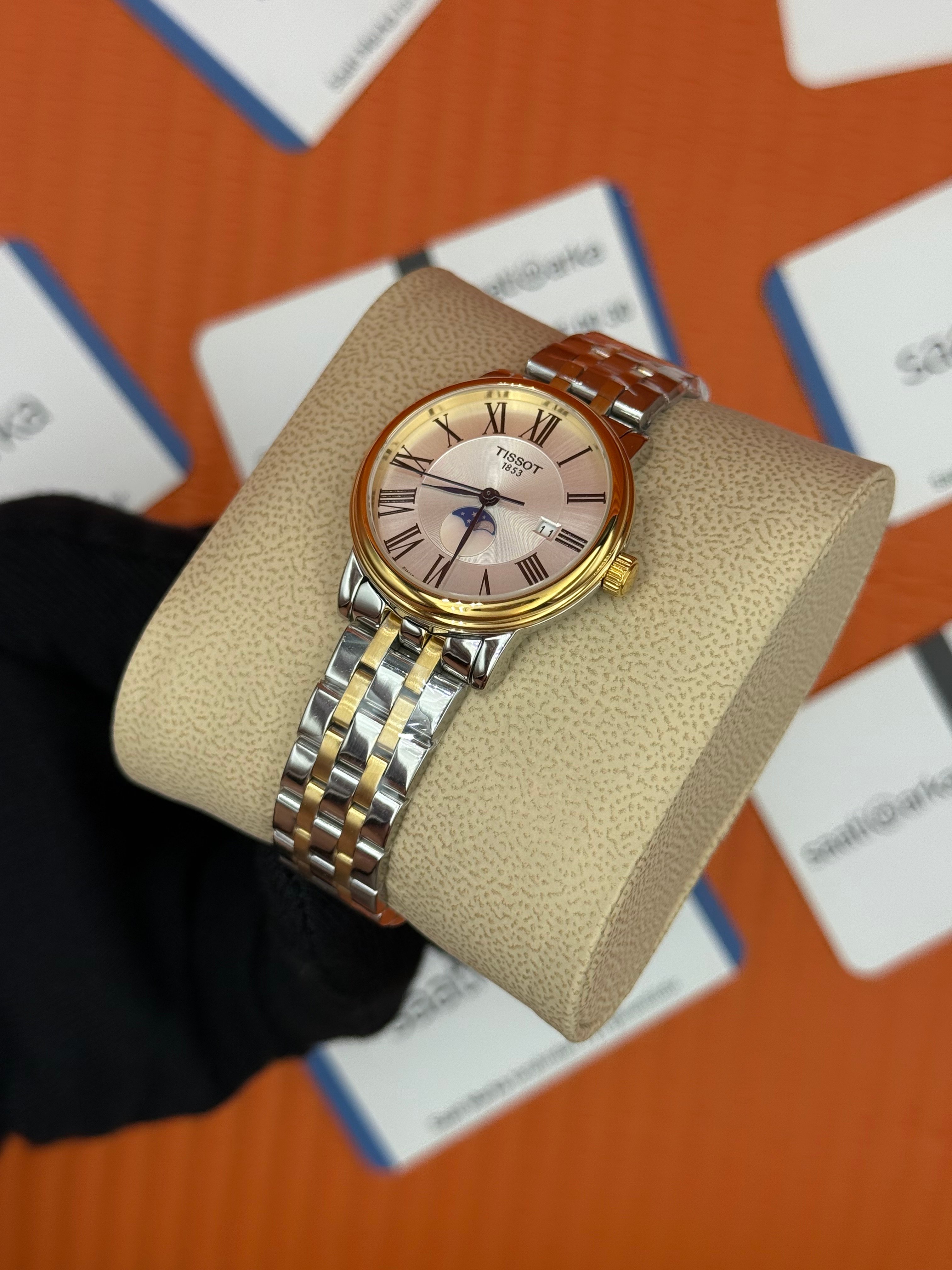 TISSOT carson premium gent monnphase beyaz kadran gold silver kasa kordon kadın kol saati