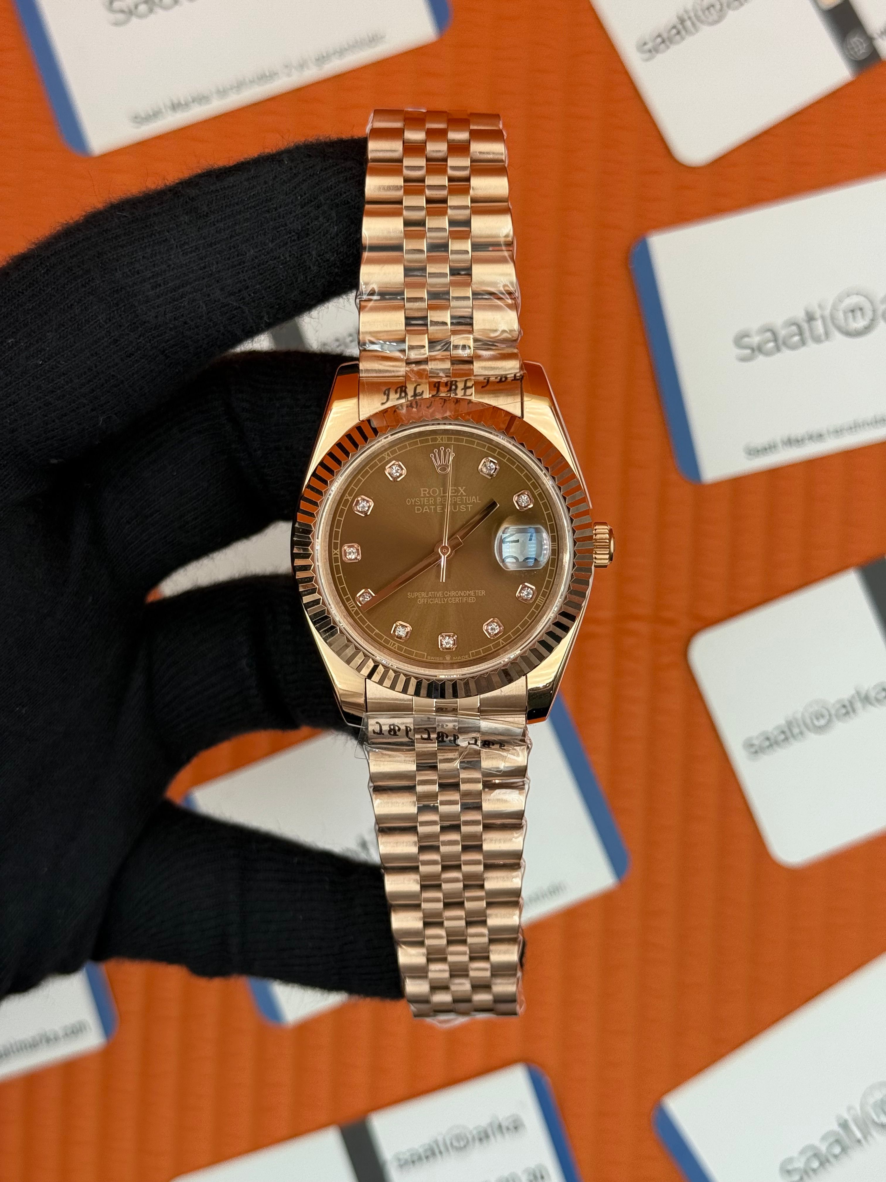 ROLEX Datejust baget taşlı chocolate dial rose jubilee kordon