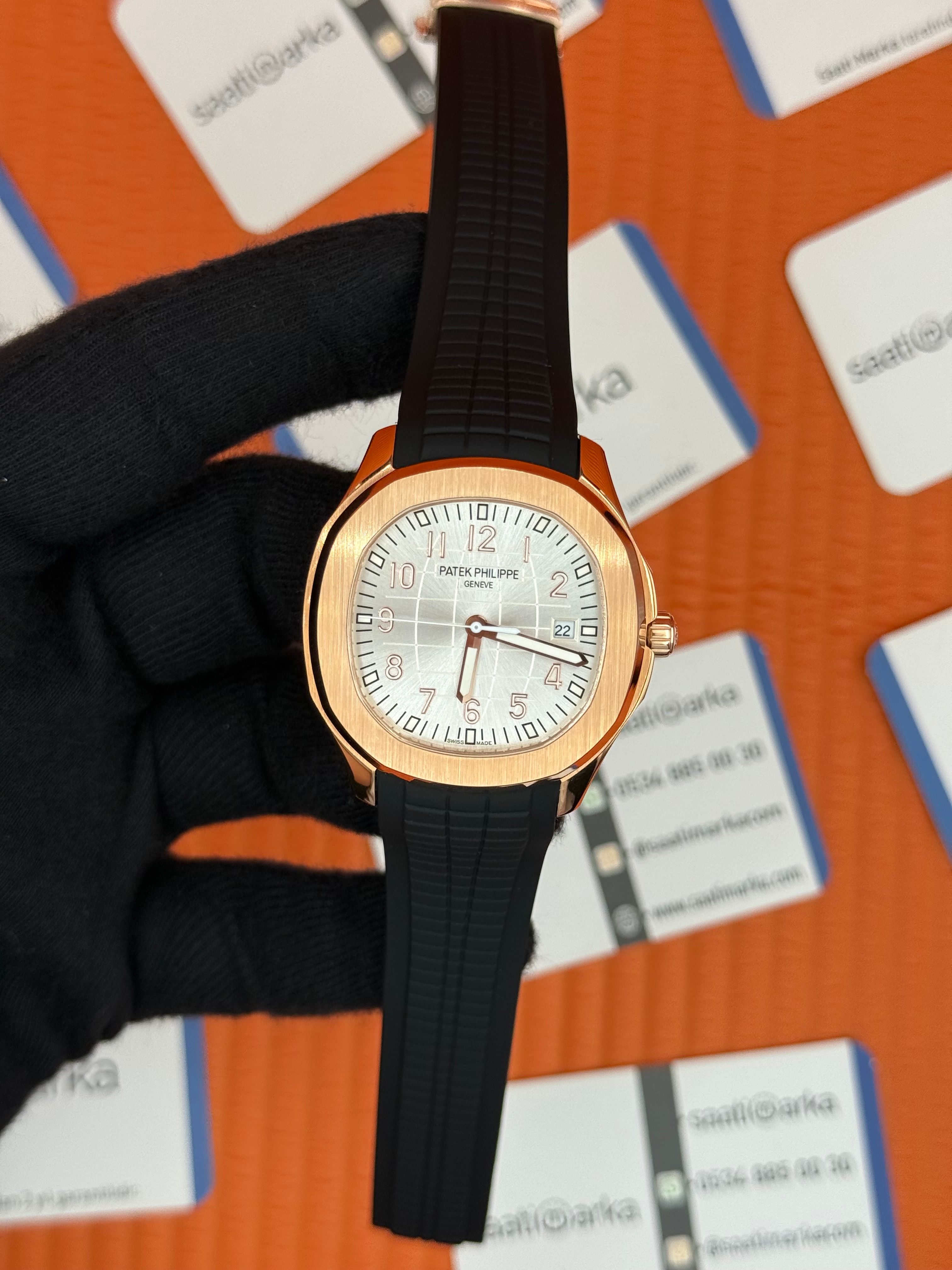 PATEK PHILIPPE AQUANAUT BEYAZ KADRAN SİYAH KUÇUK KORDON ROSE KASA 