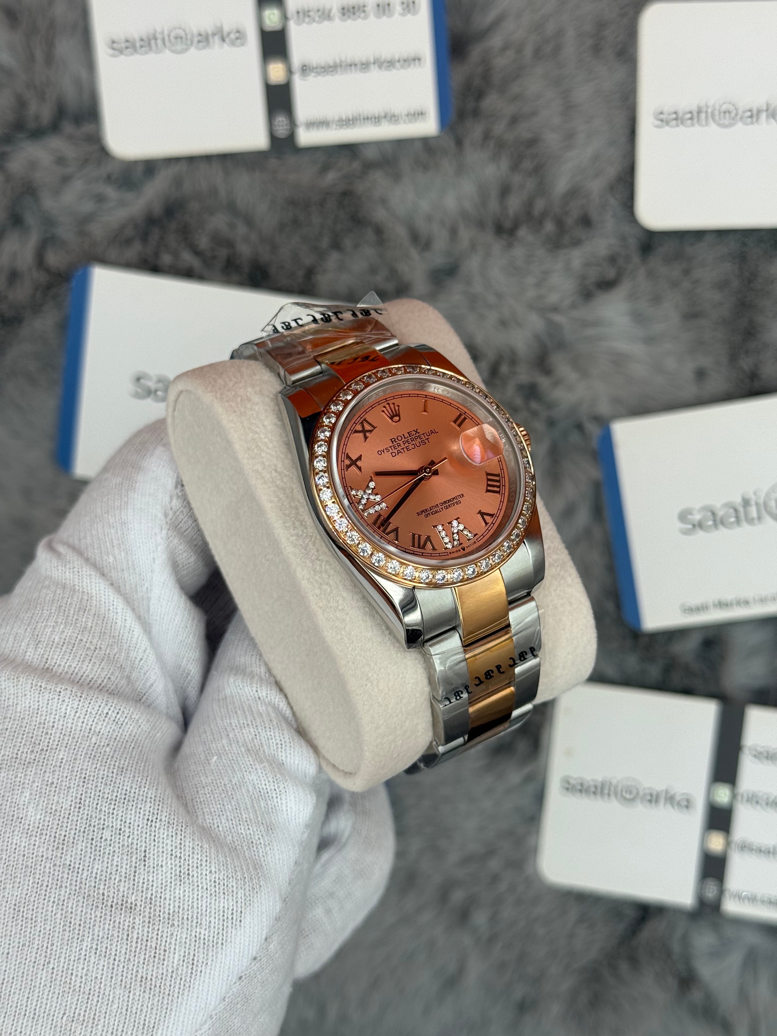 ROLEX Datejust 36mm rose kadran taşlı bezel silver kasa rose silver oyster kordon