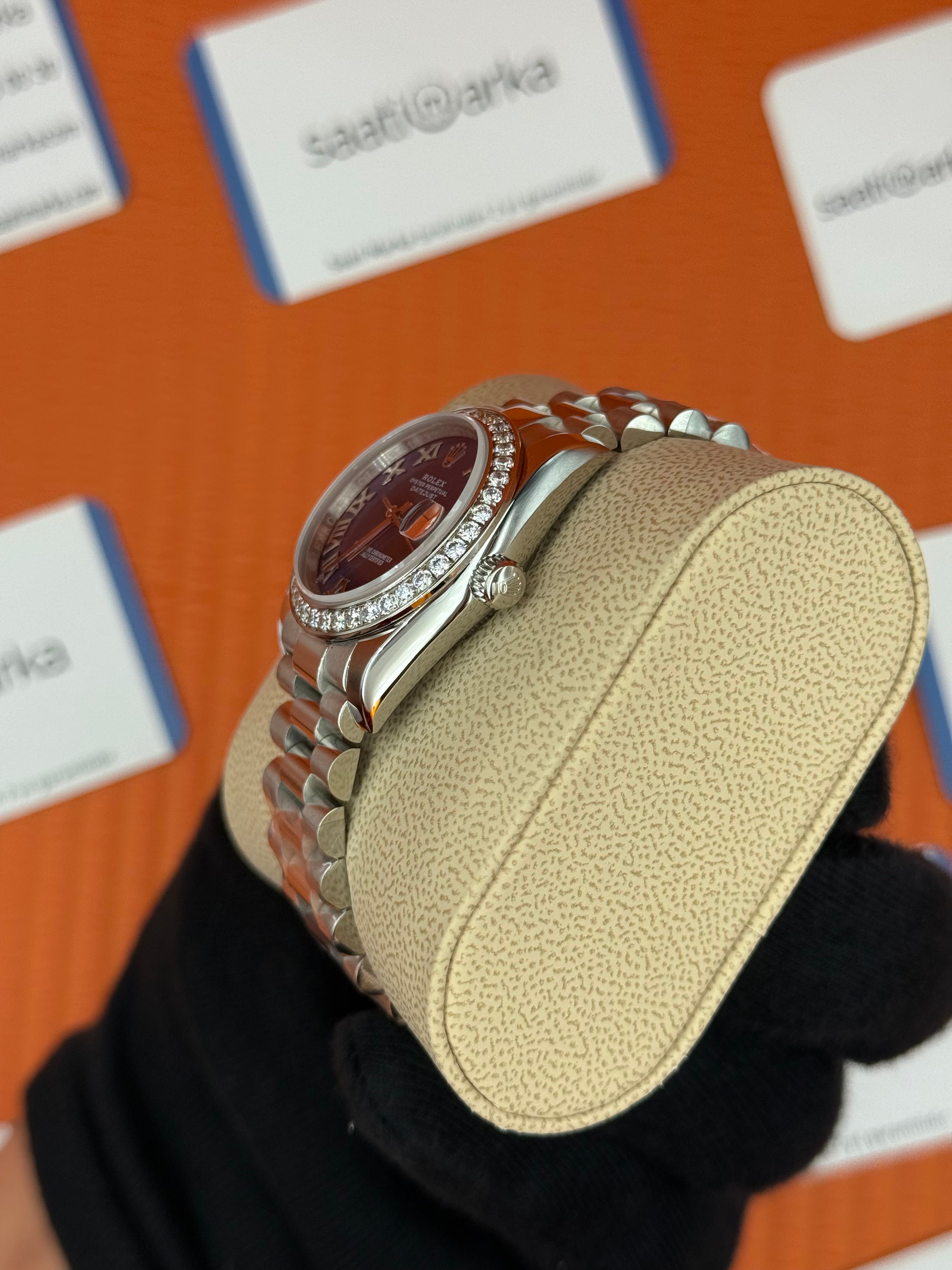 ROLEX datejust 31mm mavi roma rakamlı kadran president kordon taşlı bezel 