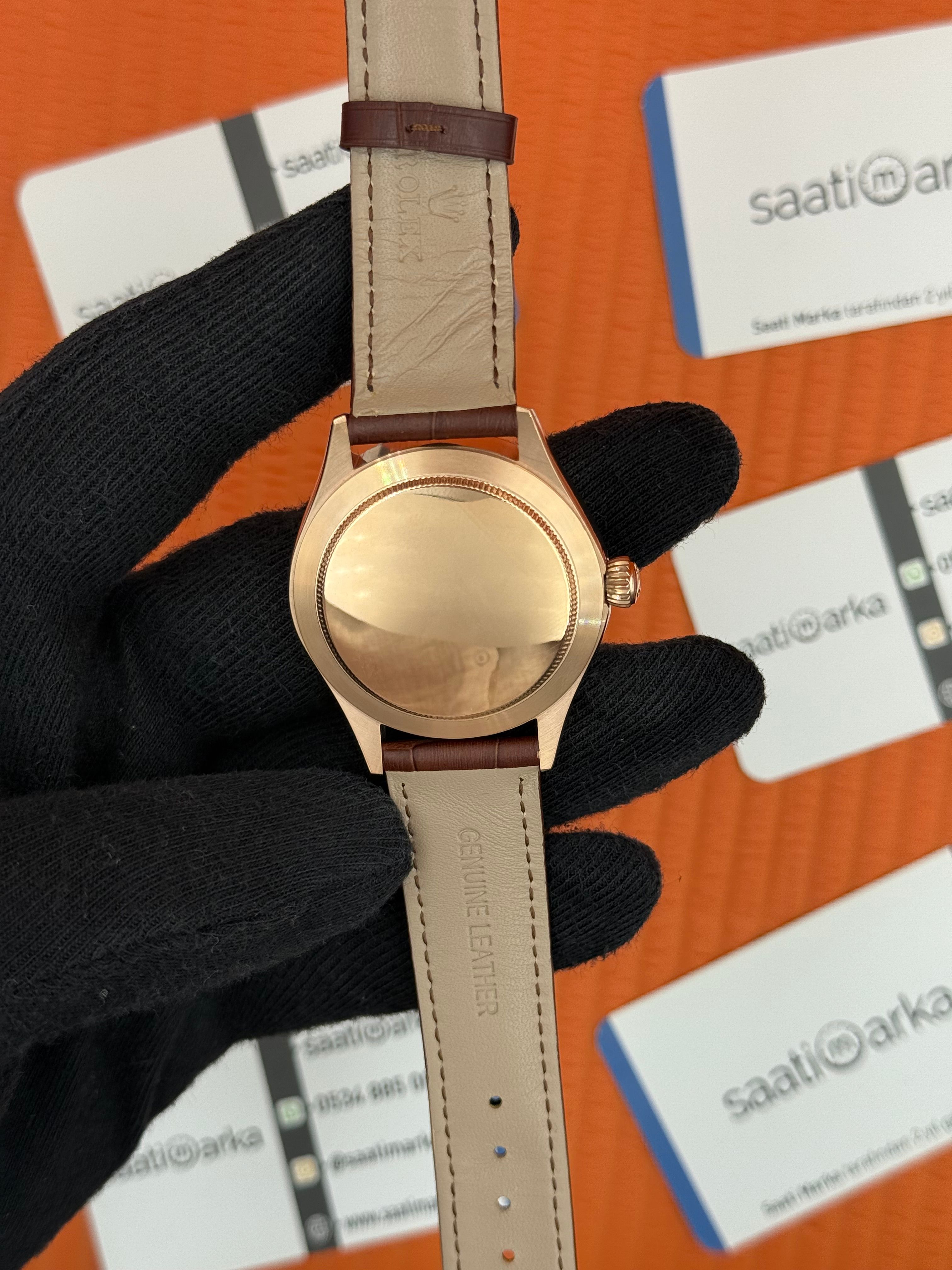 ROLEX Cellini rose kasa beyaz kadran kahverengi deri kordon