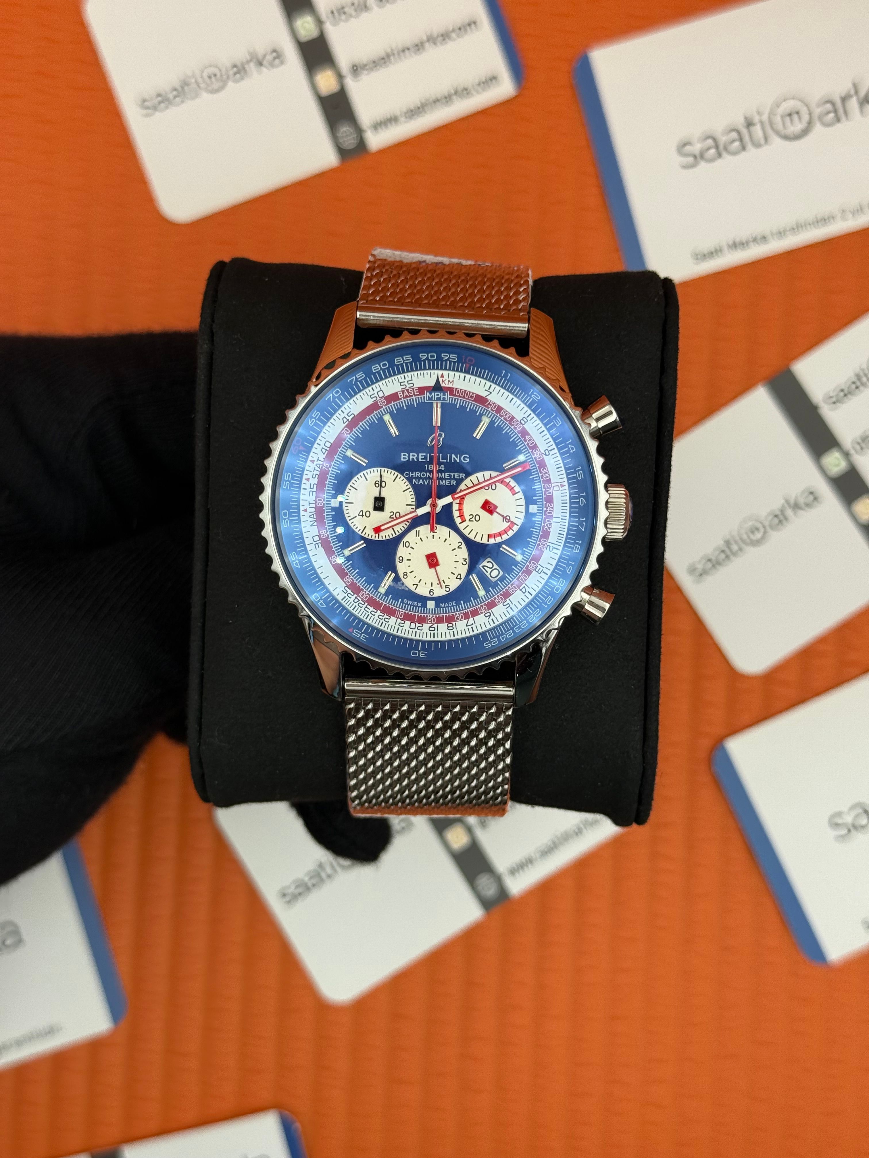 BREITLING Navitimer hasır kordon lacivert kadran çelik kasa